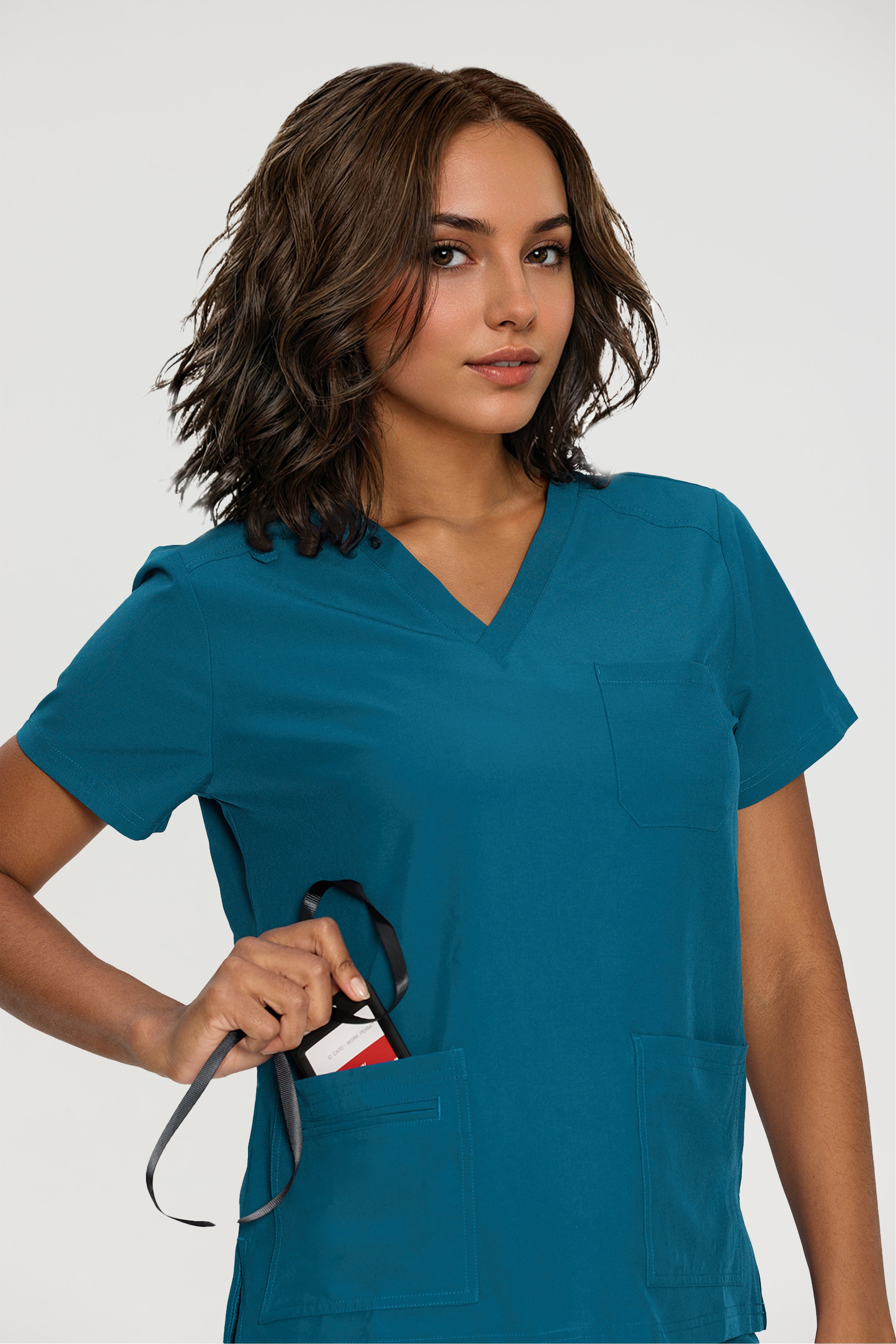 Scrubs for Women, V-Neck Scrubs Top & Cargo Pants with 12 Pockets, Yoga Waistband, 4 Way Stretch