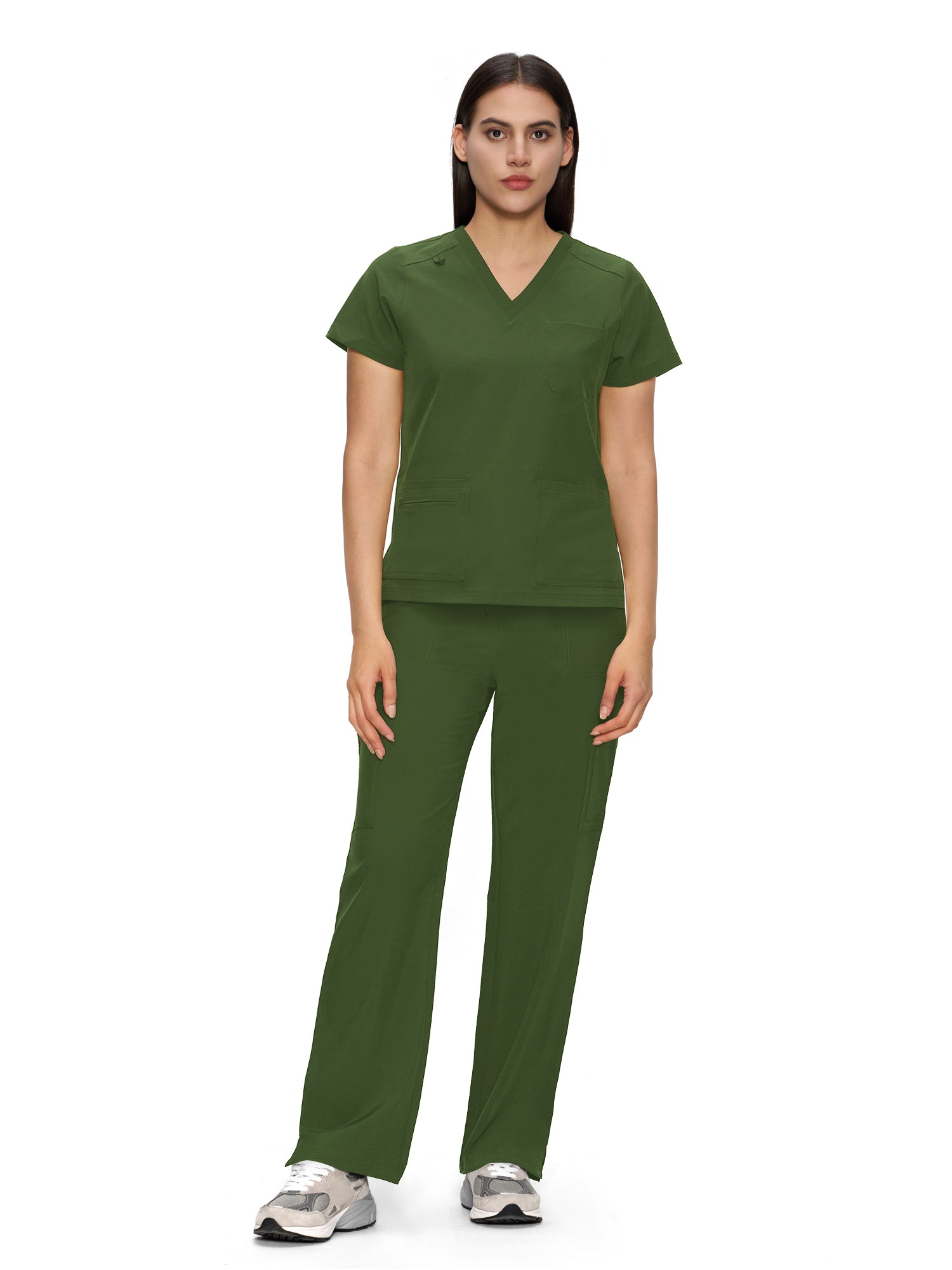 Scrubs for Women, V-Neck Scrubs Top & Cargo Pants with 12 Pockets, Yoga Waistband, 4 Way Stretch