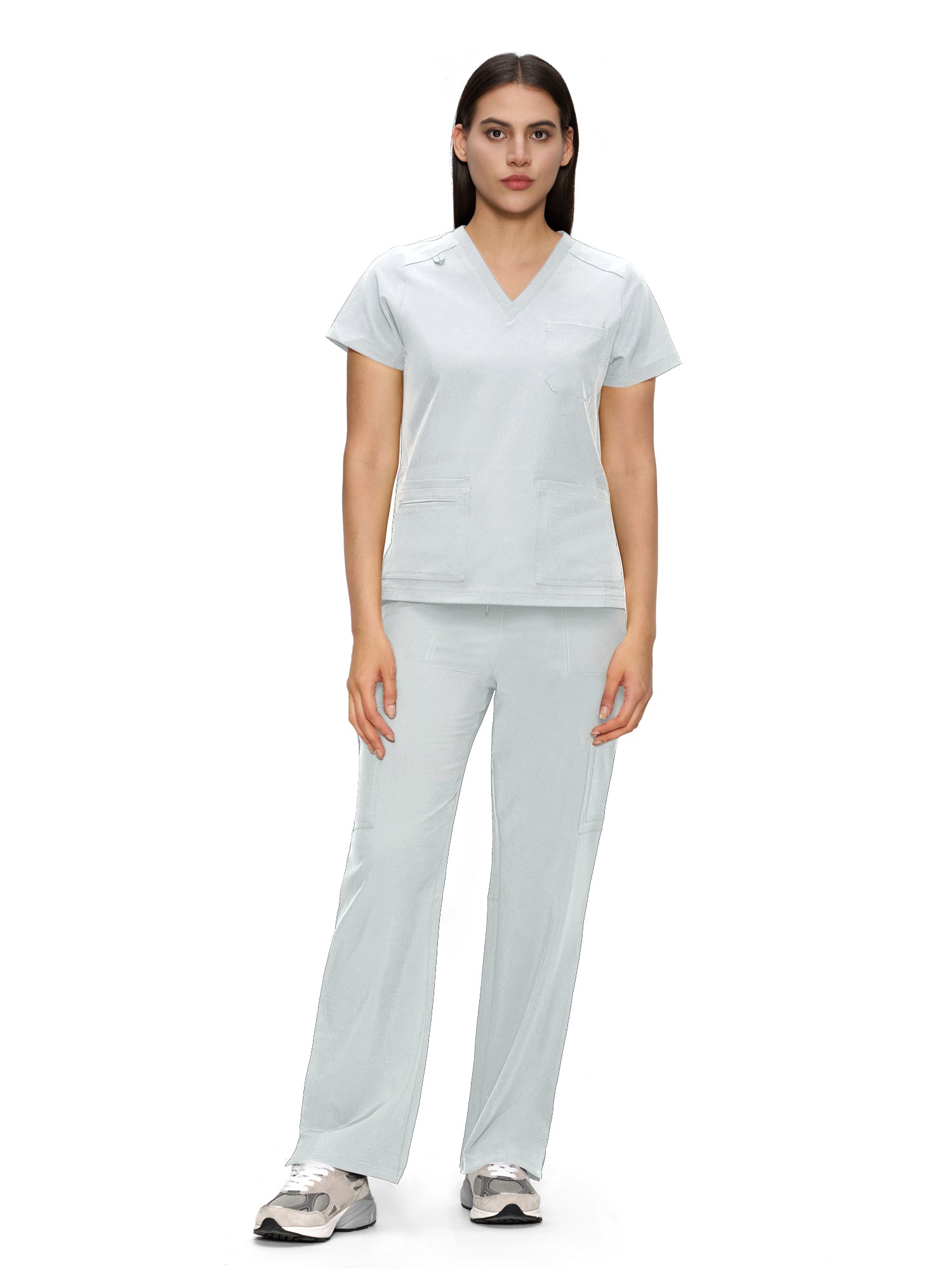 Scrubs for Women, V-Neck Scrubs Top & Cargo Pants with 12 Pockets, Yoga Waistband, 4 Way Stretch