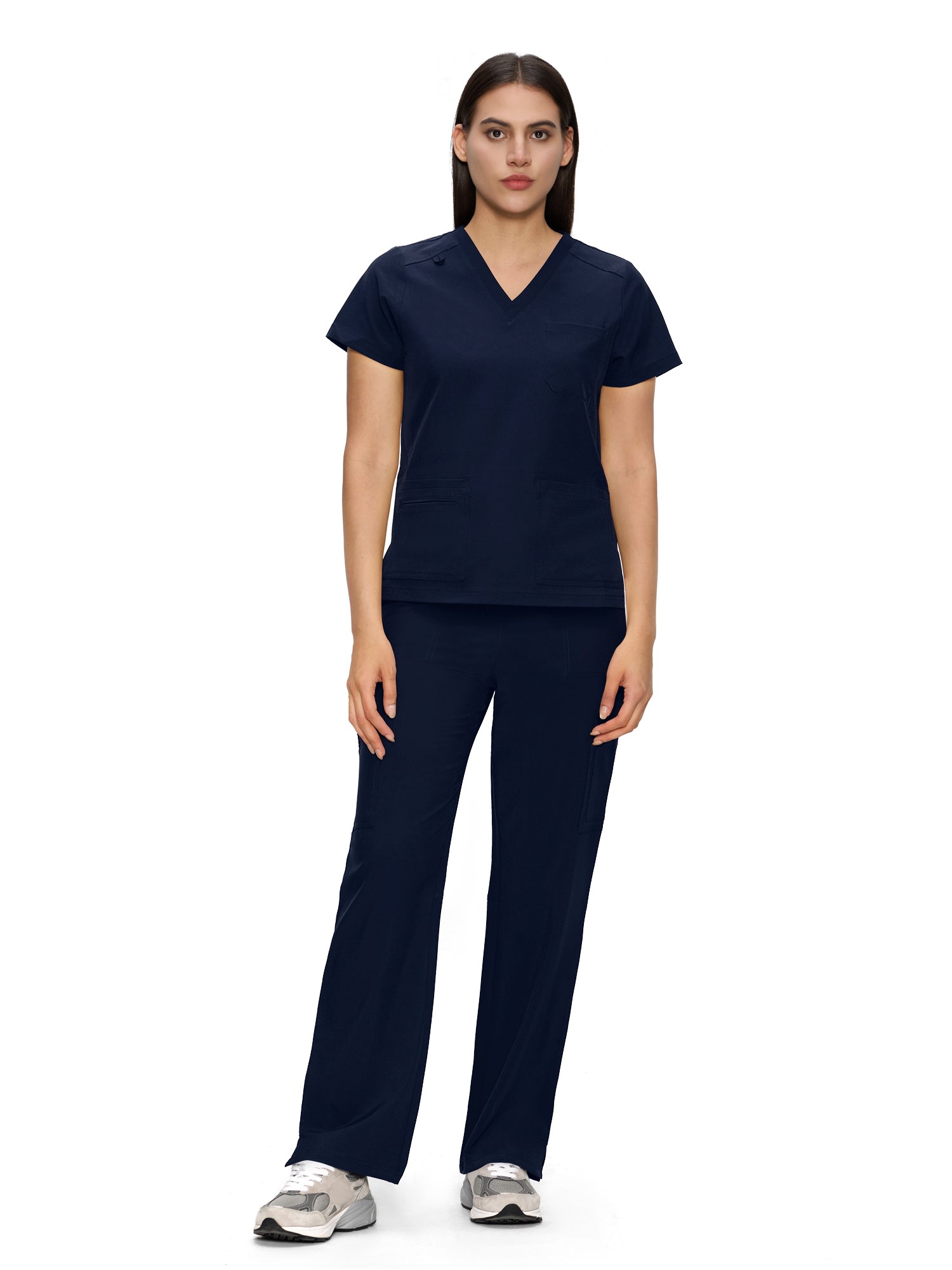Scrubs for Women, V-Neck Scrubs Top & Cargo Pants with 12 Pockets, Yoga Waistband, 4 Way Stretch