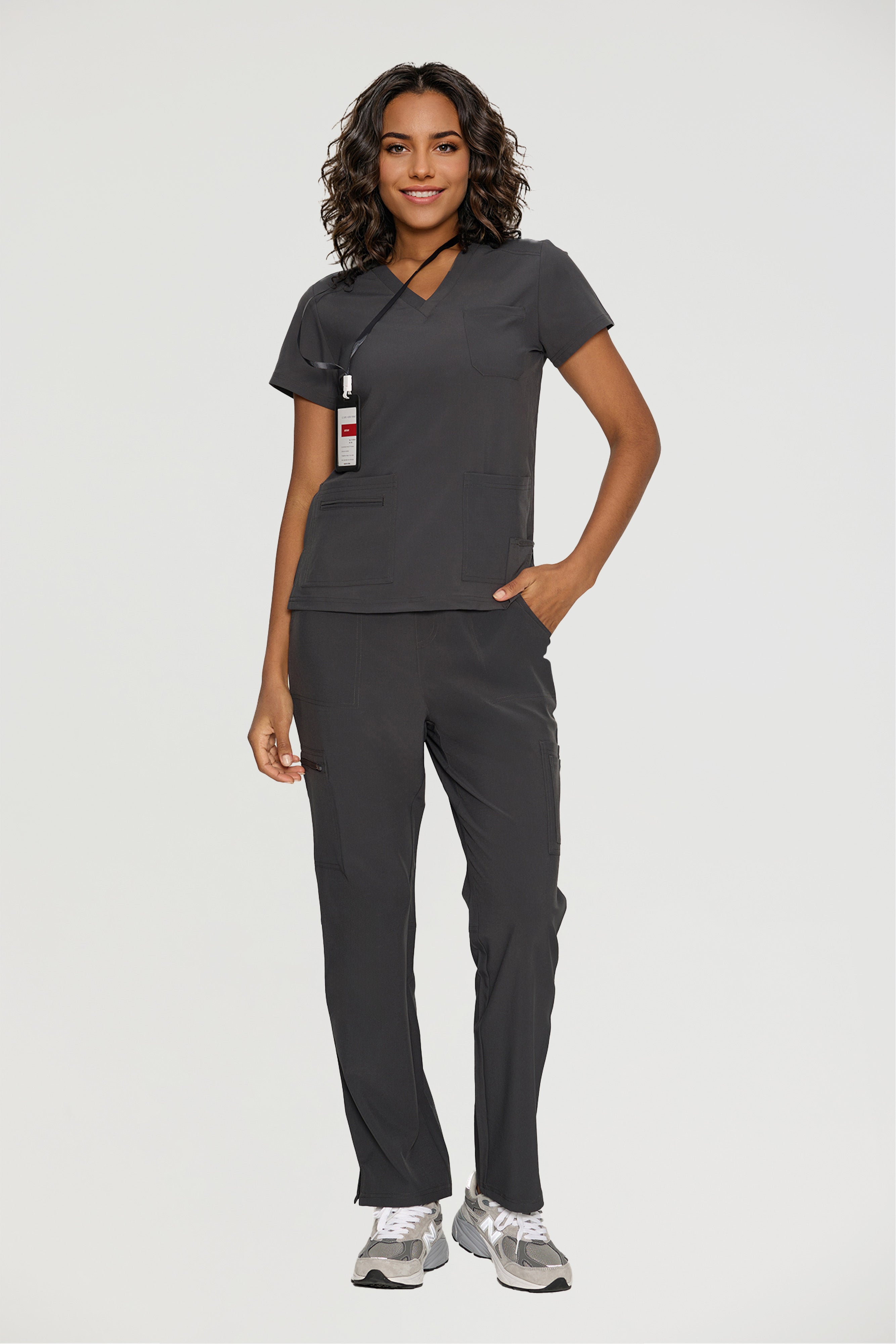 Scrubs for Women, V-Neck Scrubs Top & Cargo Pants with 12 Pockets, Yoga Waistband, 4 Way Stretch