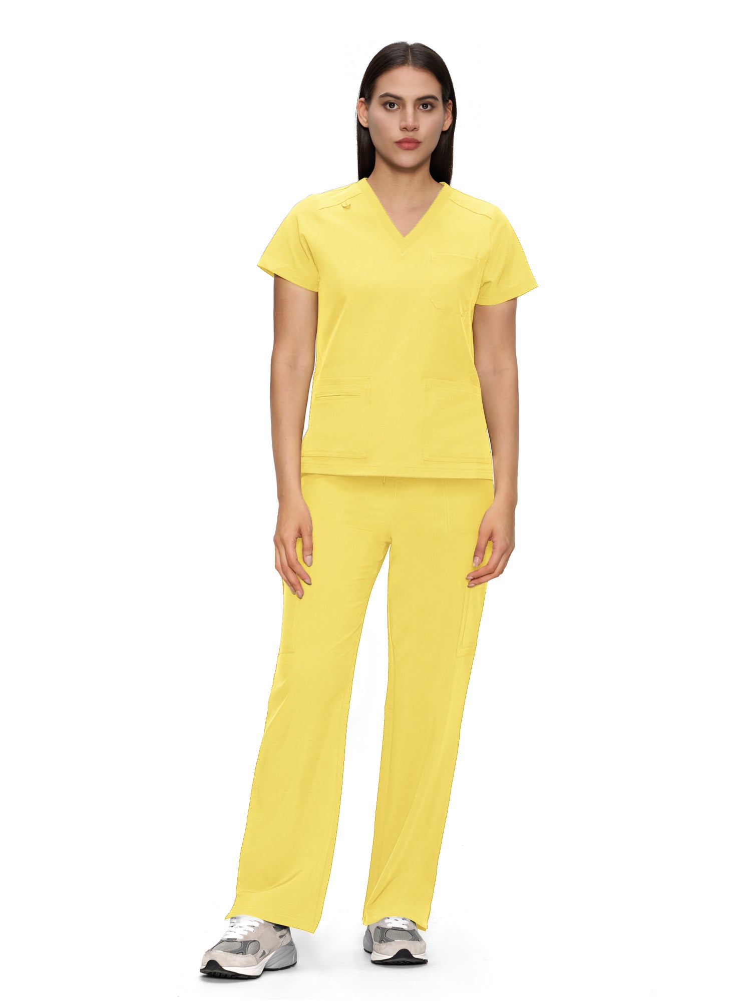 Scrubs for Women, V-Neck Scrubs Top & Cargo Pants with 12 Pockets, Yoga Waistband, 4 Way Stretch