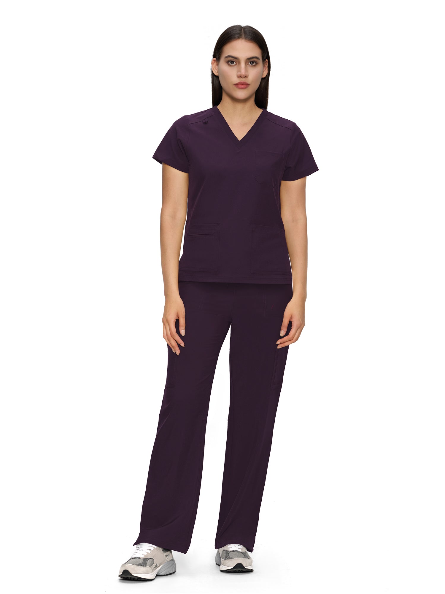 Scrubs for Women, V-Neck Scrubs Top & Cargo Pants with 12 Pockets, Yoga Waistband, 4 Way Stretch
