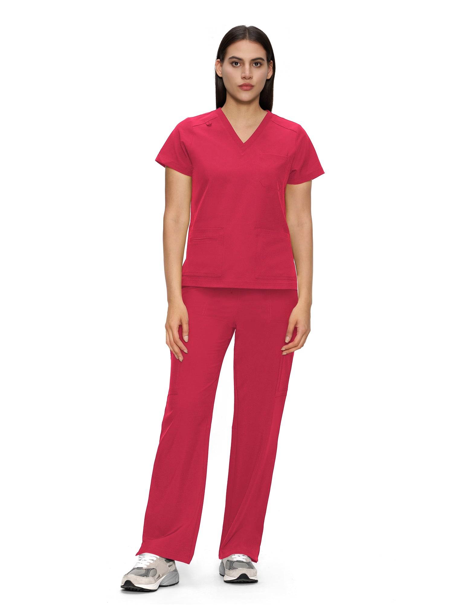 Scrubs for Women, V-Neck Scrubs Top & Cargo Pants with 12 Pockets, Yoga Waistband, 4 Way Stretch