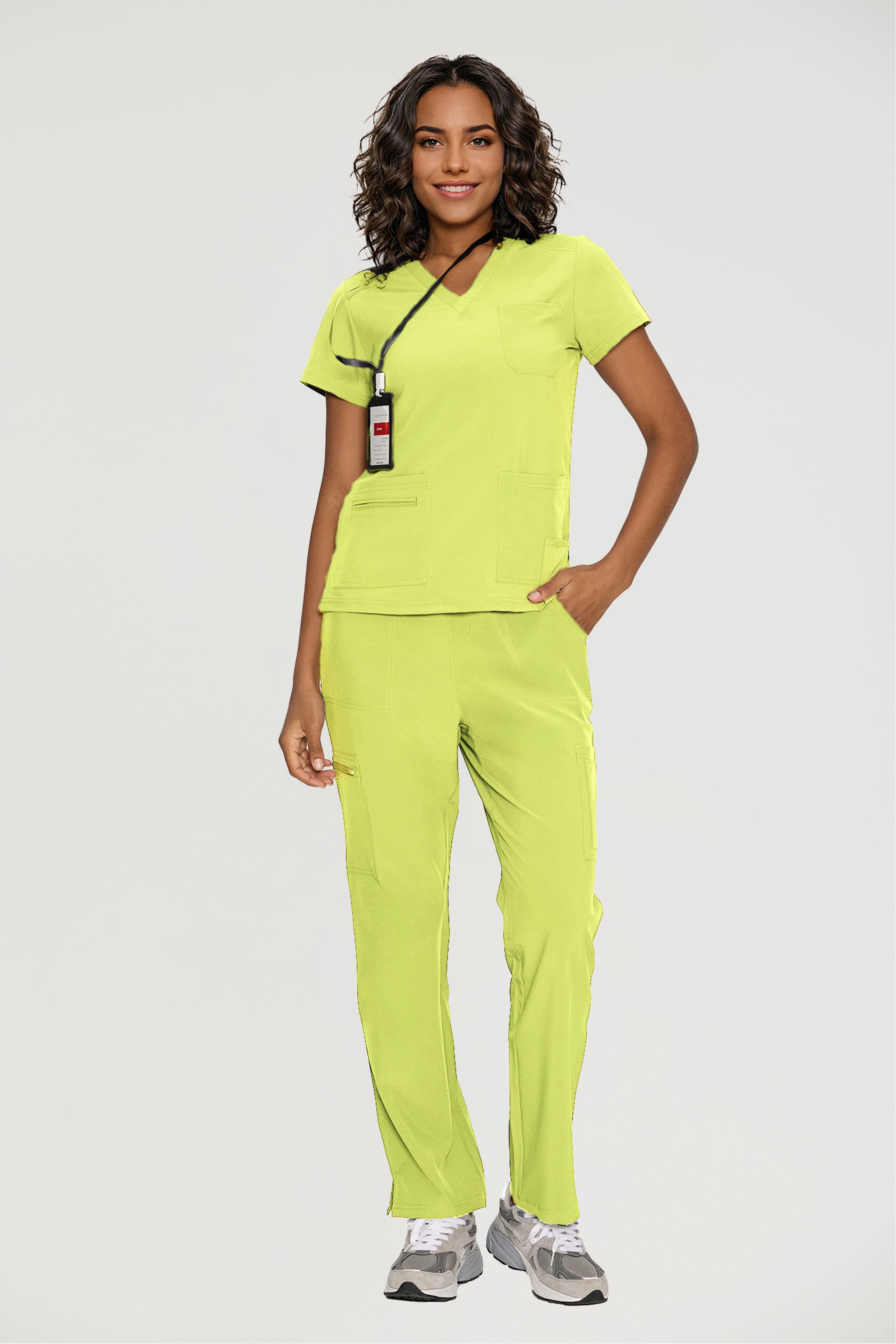 Scrubs for Women, V-Neck Scrubs Top & Cargo Pants with 12 Pockets, Yoga Waistband, 4 Way Stretch