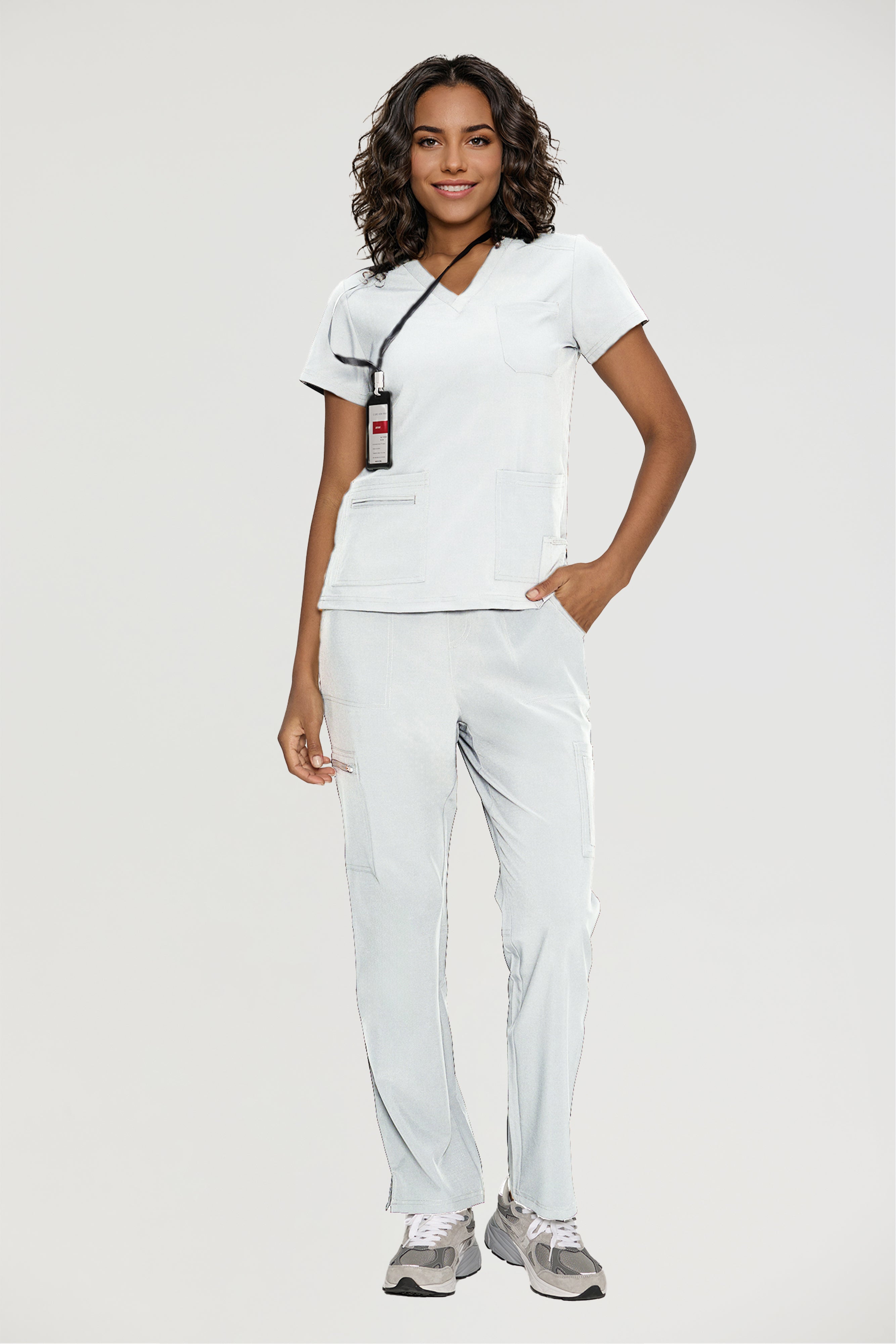 Scrubs for Women, V-Neck Scrubs Top & Cargo Pants with 12 Pockets, Yoga Waistband, 4 Way Stretch