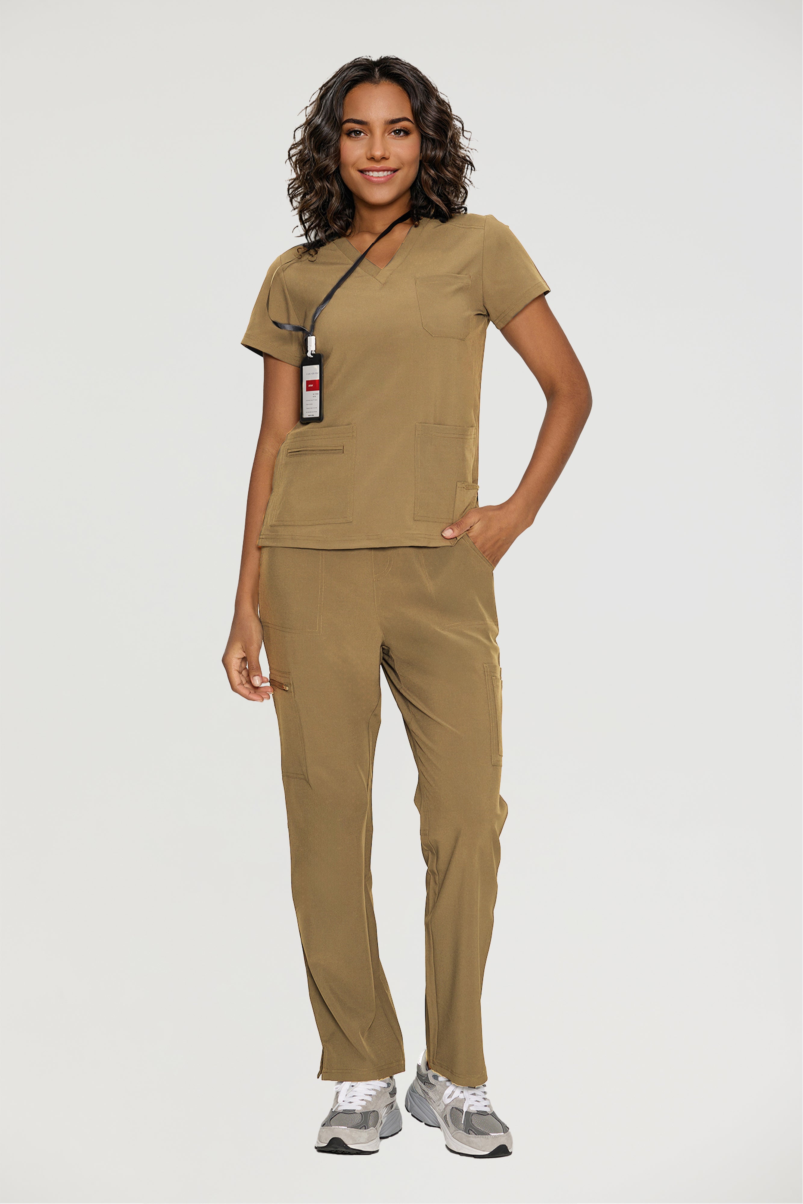 Scrubs for Women, V-Neck Scrubs Top & Cargo Pants with 12 Pockets, Yoga Waistband, 4 Way Stretch