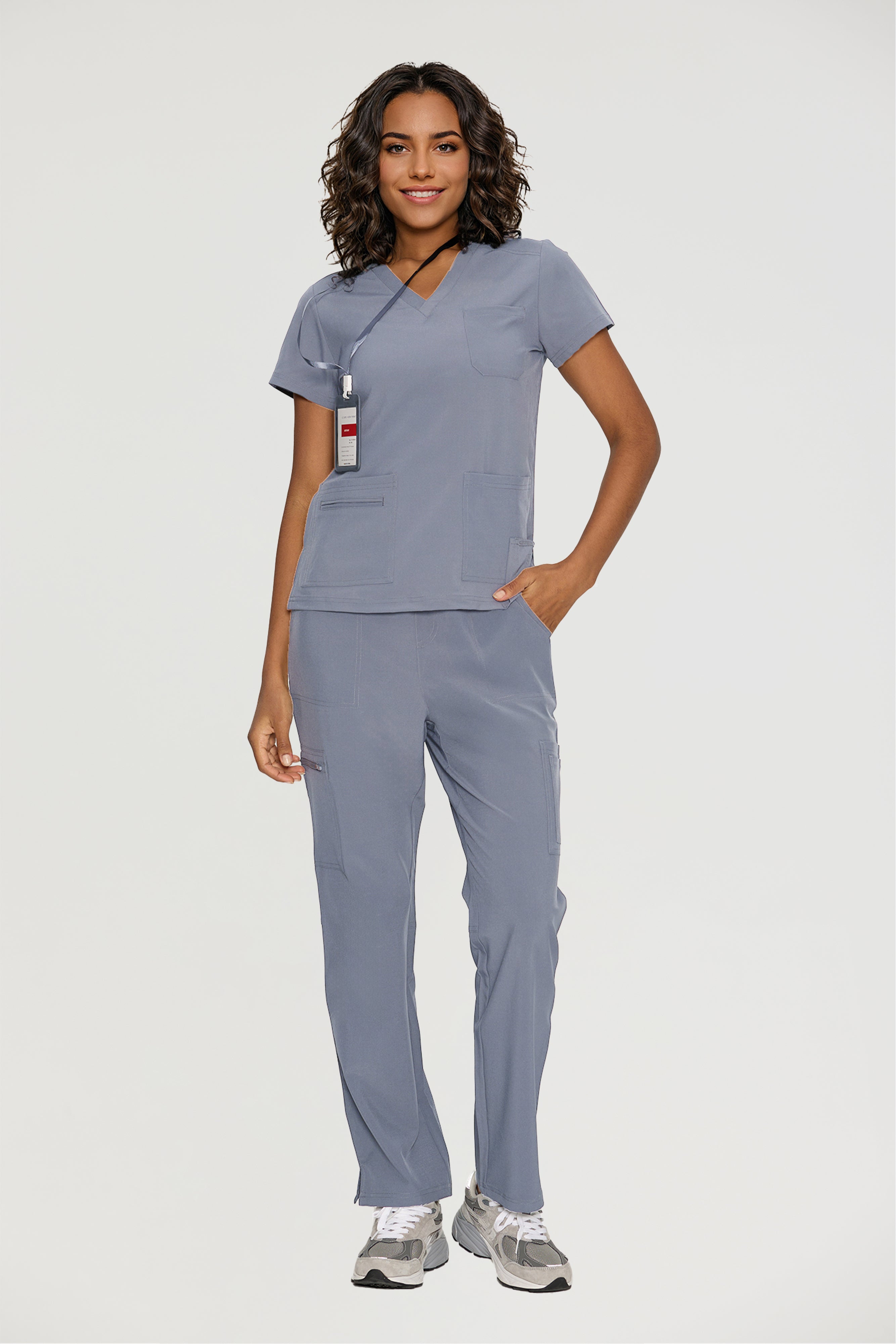 Scrubs for Women, V-Neck Scrubs Top & Cargo Pants with 12 Pockets, Yoga Waistband, 4 Way Stretch
