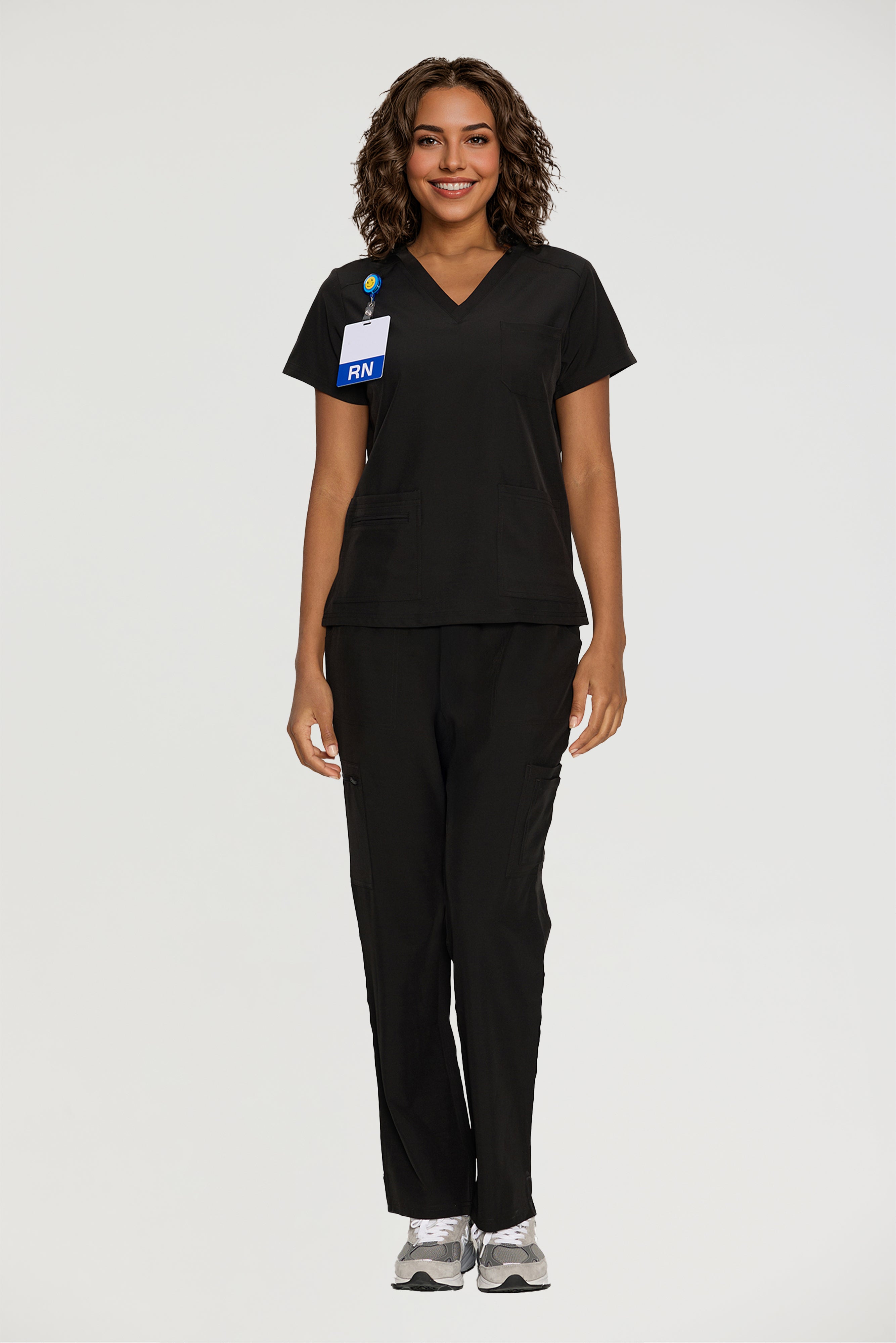 Scrubs for Women, V-Neck Scrubs Top & Cargo Pants with 12 Pockets, Yoga Waistband, 4 Way Stretch