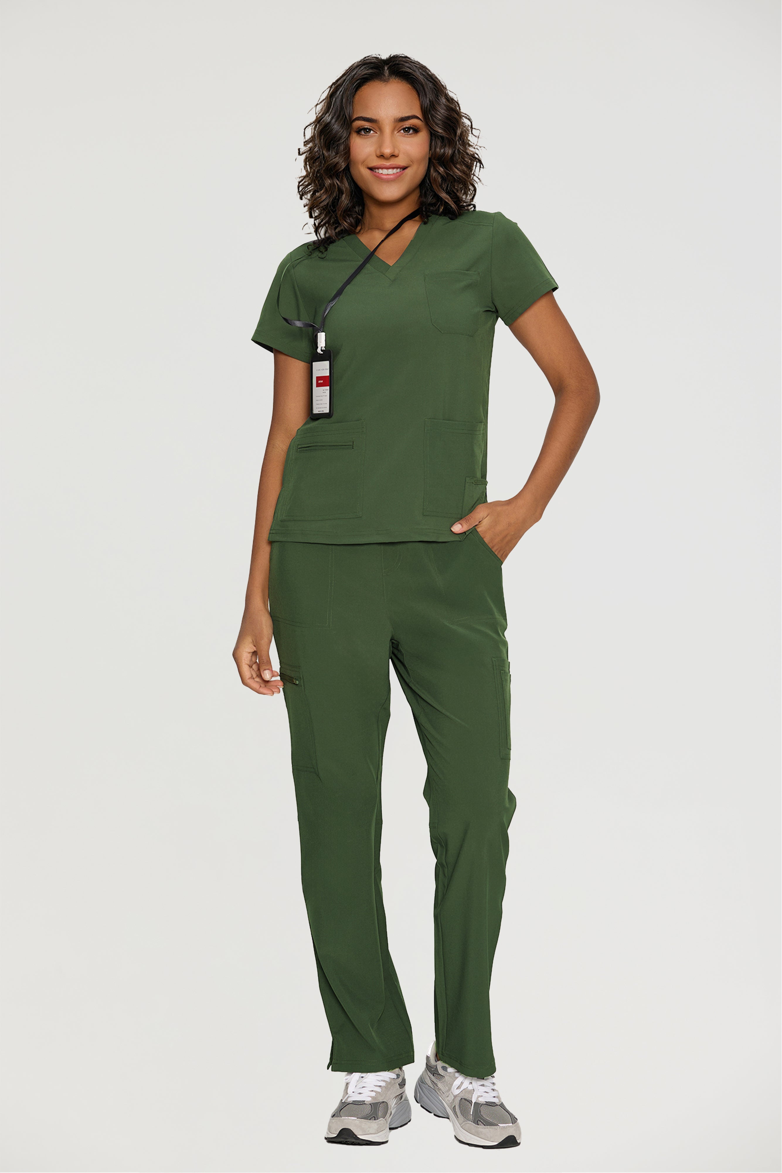 Scrubs for Women, V-Neck Scrubs Top & Cargo Pants with 12 Pockets, Yoga Waistband, 4 Way Stretch