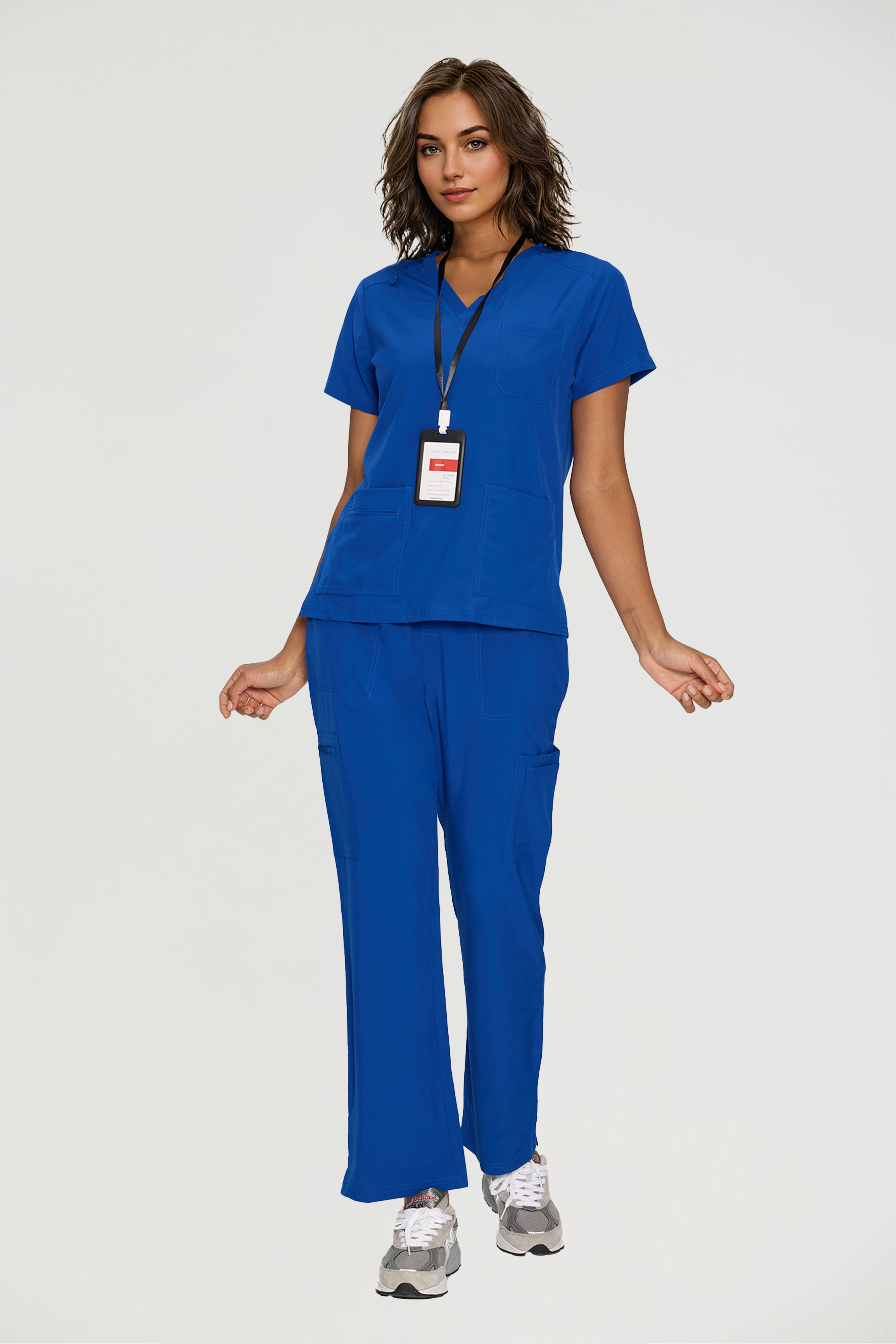 Scrubs for Women, V-Neck Scrubs Top & Cargo Pants with 12 Pockets, Yoga Waistband, 4 Way Stretch