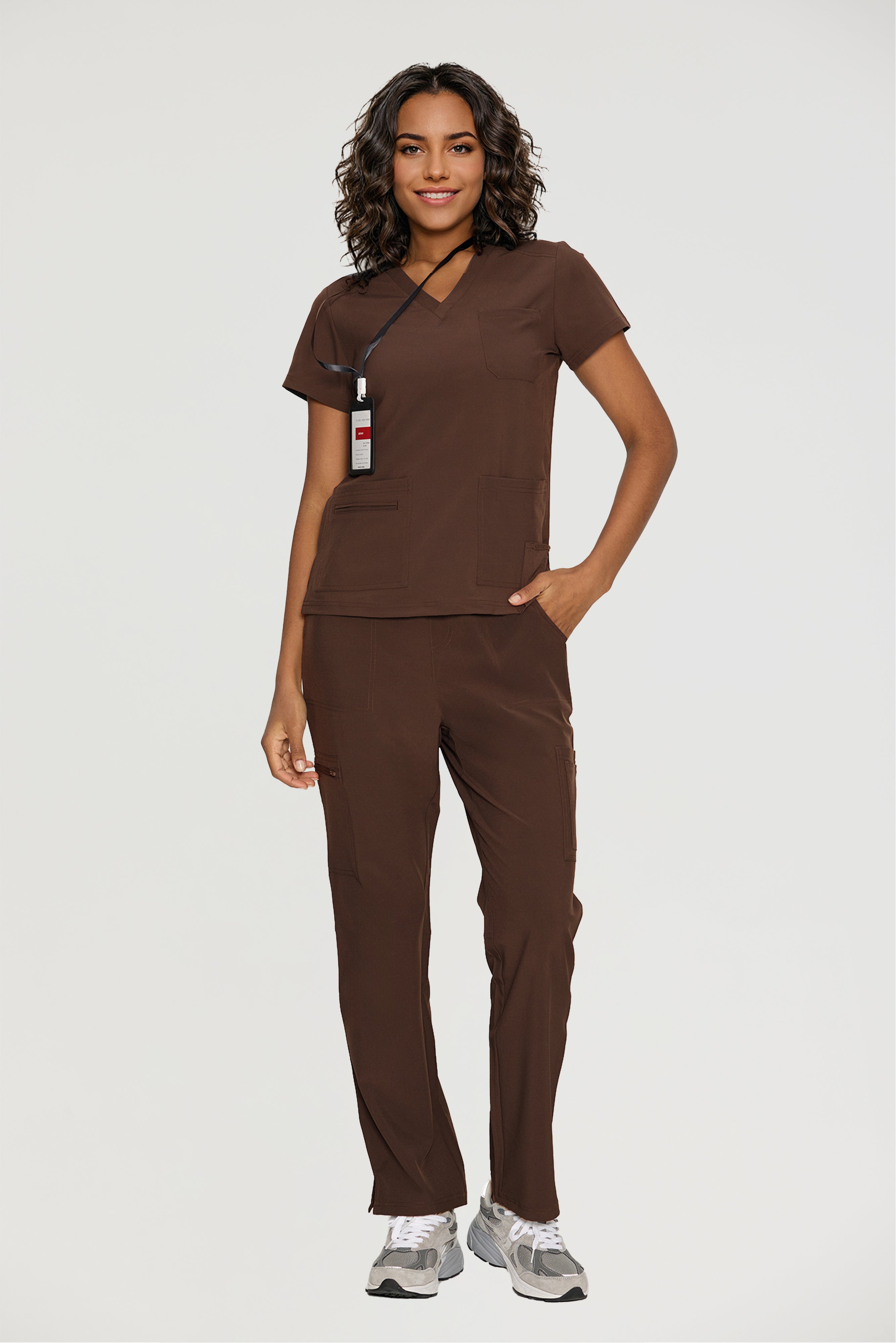 Scrubs for Women, V-Neck Scrubs Top & Cargo Pants with 12 Pockets, Yoga Waistband, 4 Way Stretch