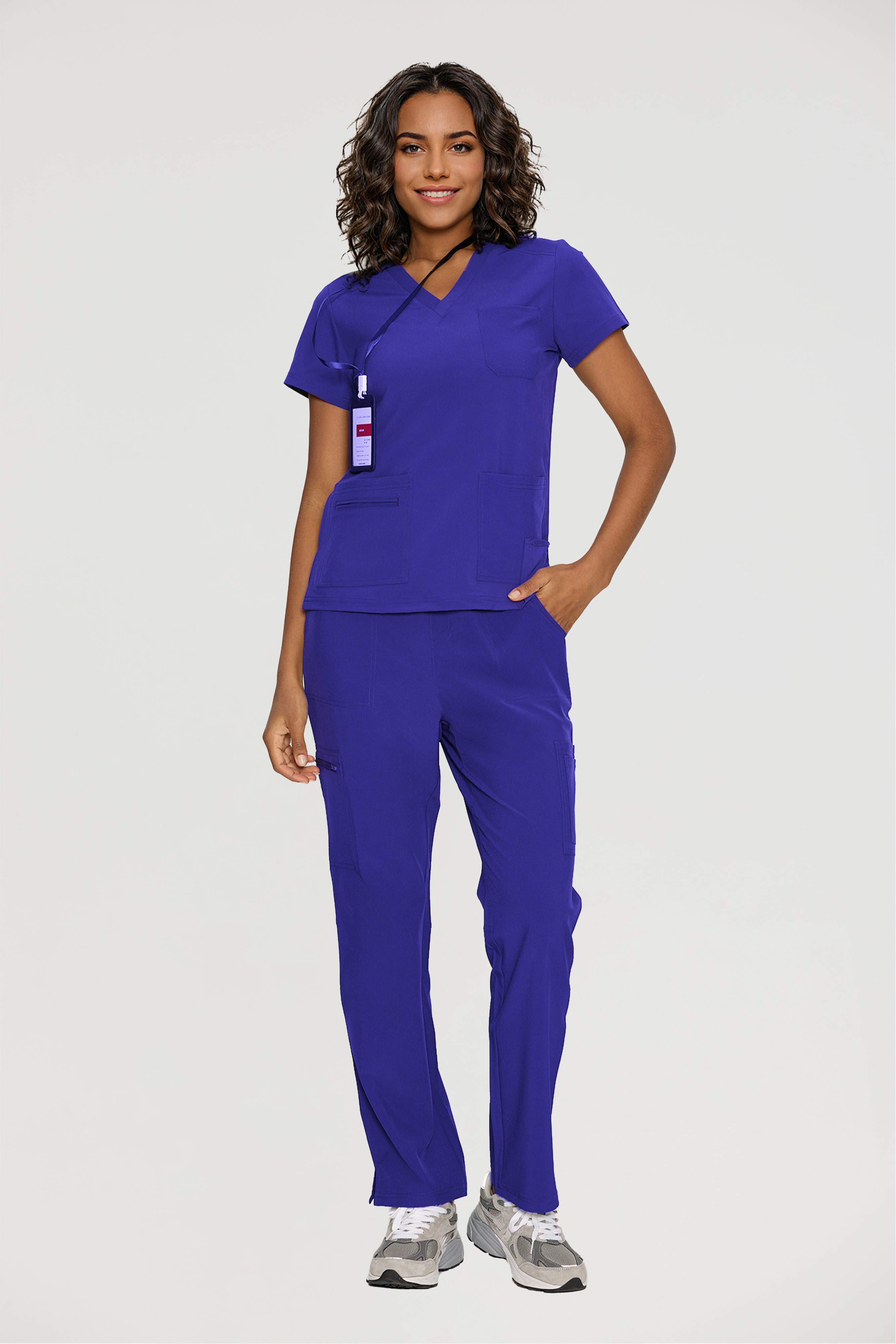 Scrubs for Women, V-Neck Scrubs Top & Cargo Pants with 12 Pockets, Yoga Waistband, 4 Way Stretch