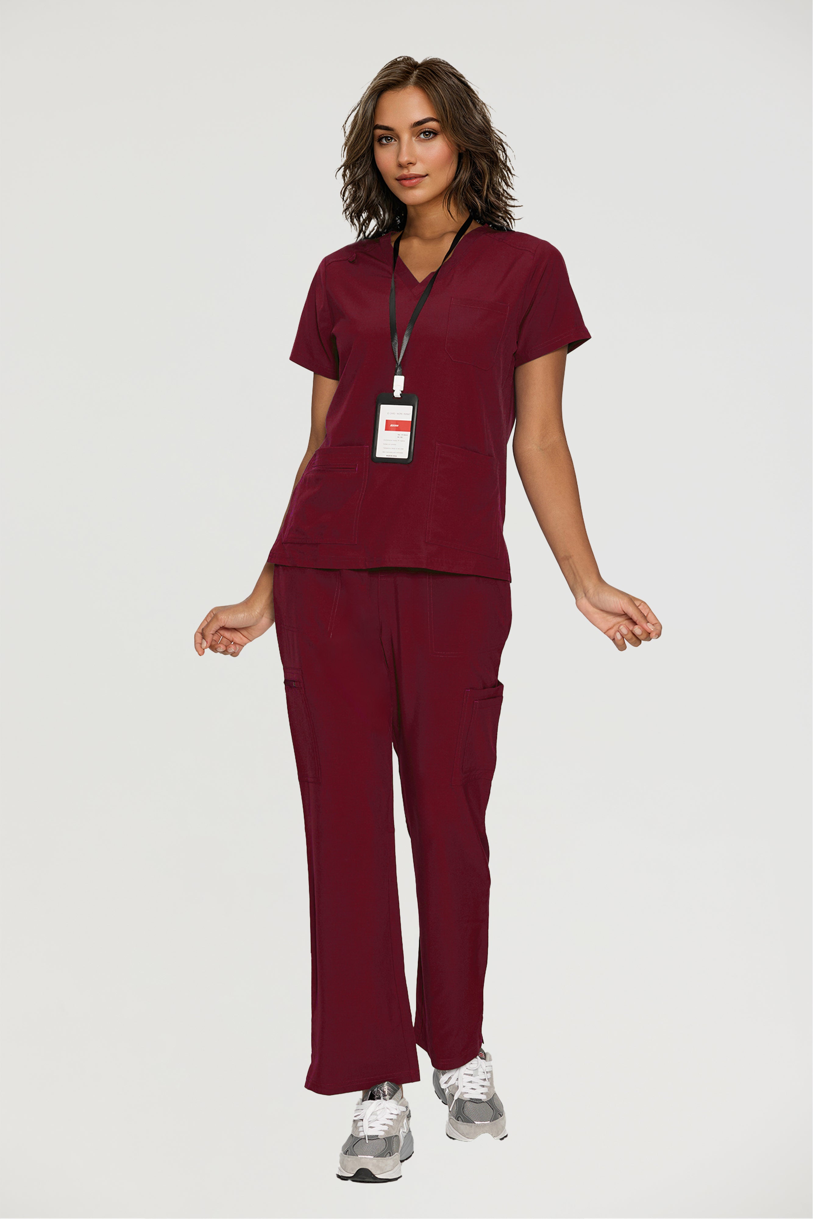 Scrubs for Women, V-Neck Scrubs Top & Cargo Pants with 12 Pockets, Yoga Waistband, 4 Way Stretch