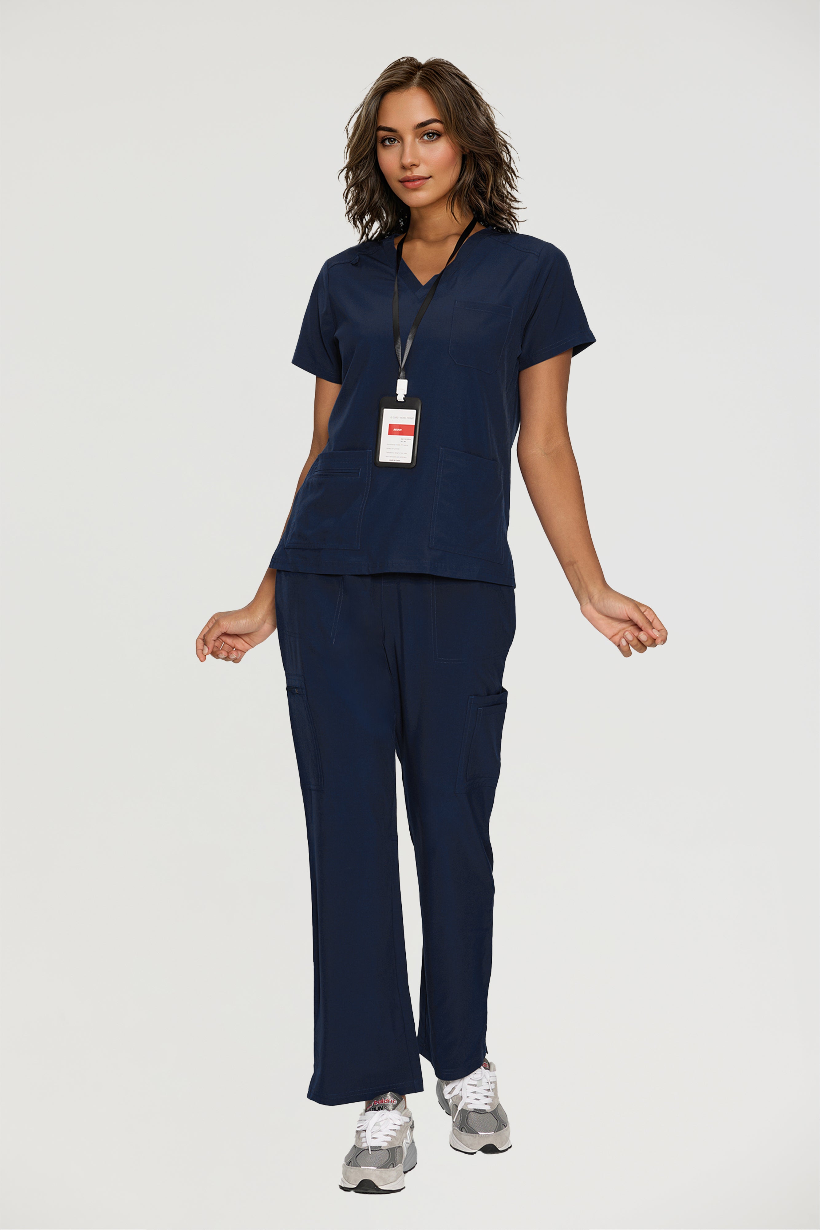 Scrubs for Women, V-Neck Scrubs Top & Cargo Pants with 12 Pockets, Yoga Waistband, 4 Way Stretch