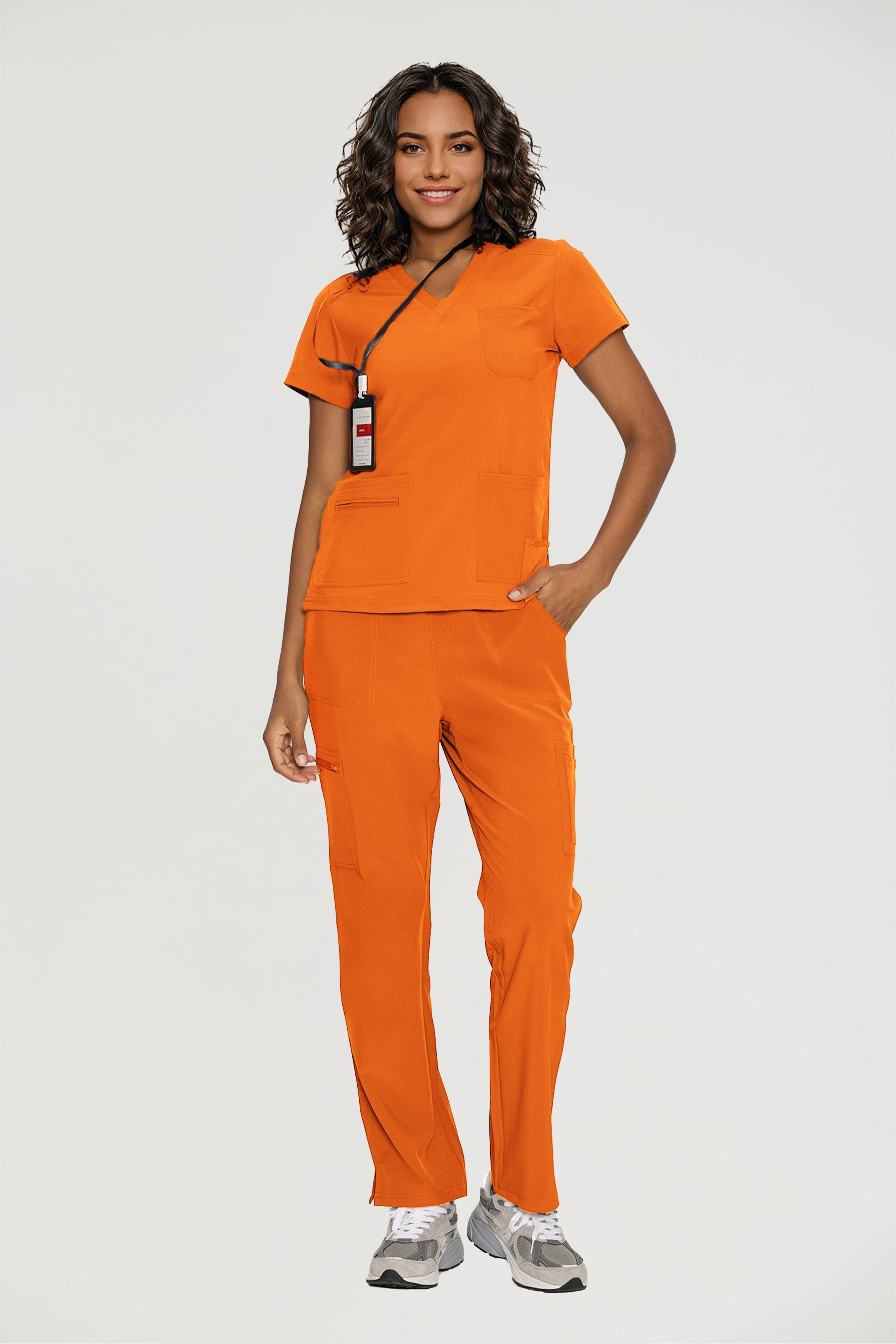 Scrubs for Women, V-Neck Scrubs Top & Cargo Pants with 12 Pockets, Yoga Waistband, 4 Way Stretch