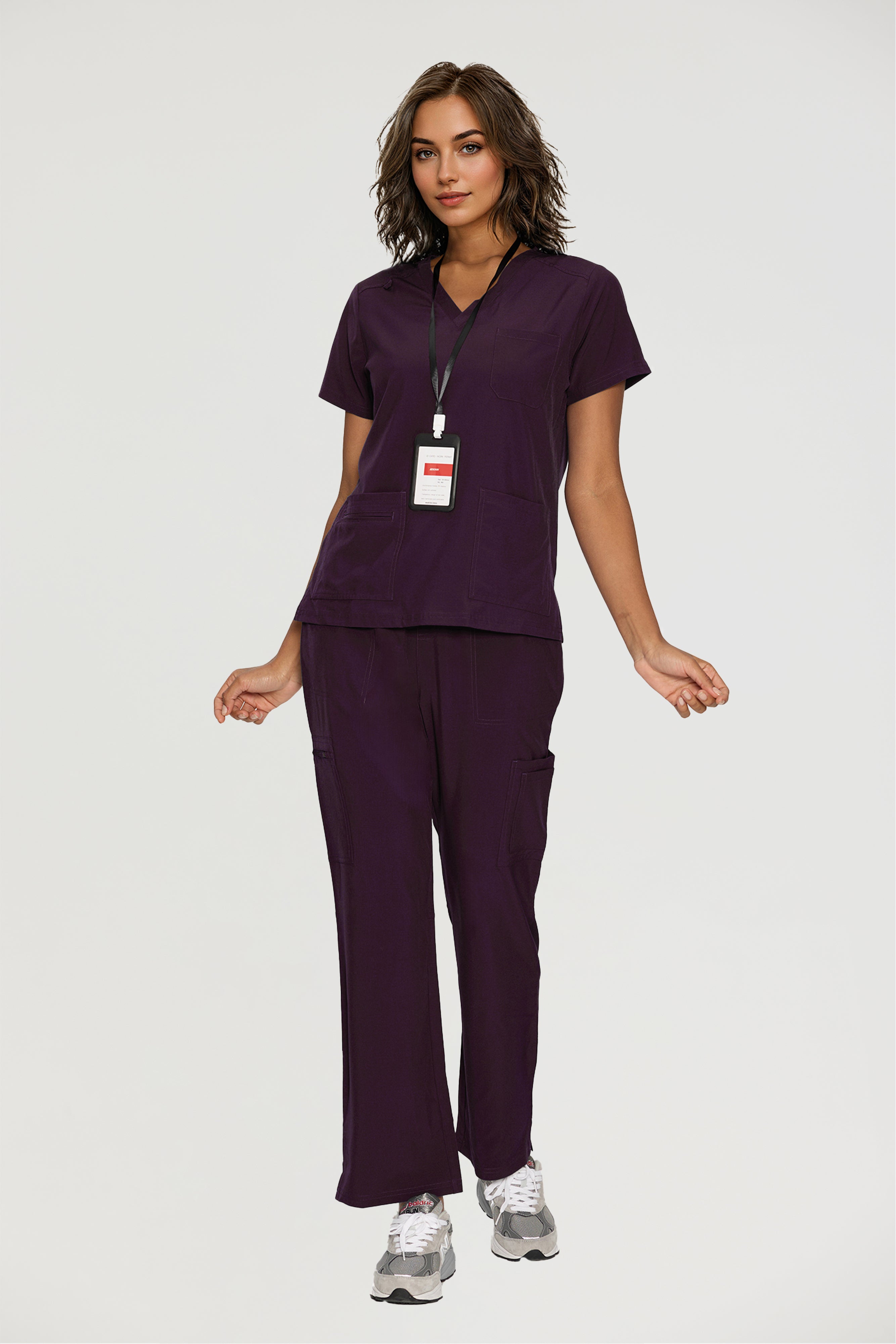 Scrubs for Women, V-Neck Scrubs Top & Cargo Pants with 12 Pockets, Yoga Waistband, 4 Way Stretch