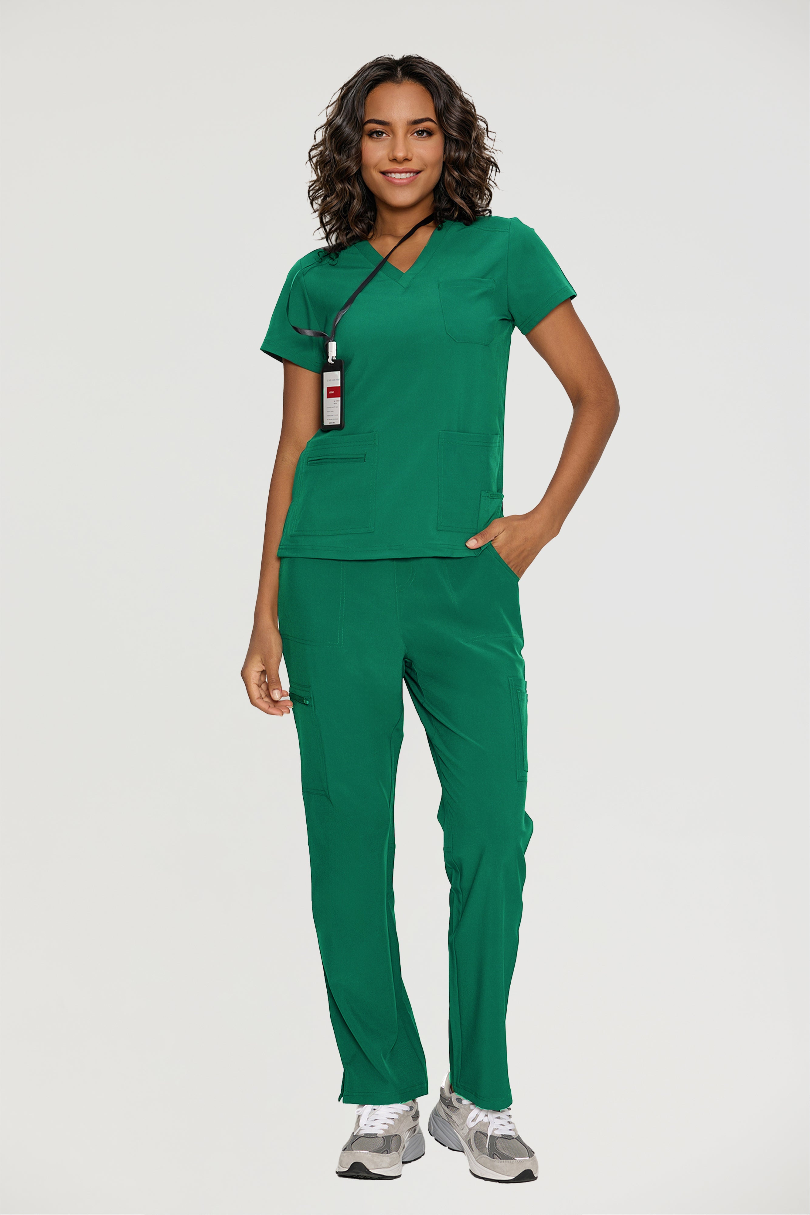Scrubs for Women, V-Neck Scrubs Top & Cargo Pants with 12 Pockets, Yoga Waistband, 4 Way Stretch