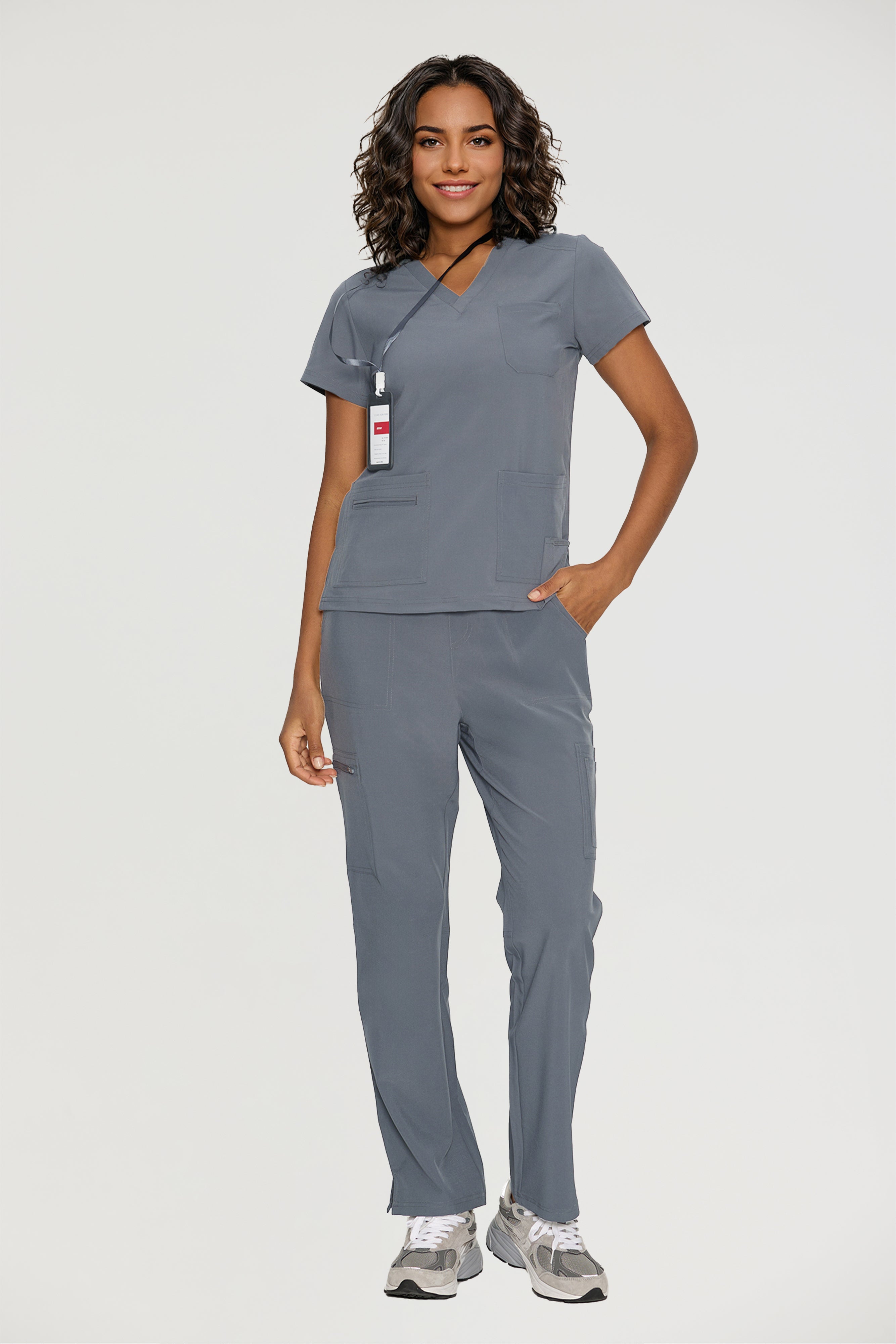 Scrubs for Women, V-Neck Scrubs Top & Cargo Pants with 12 Pockets, Yoga Waistband, 4 Way Stretch