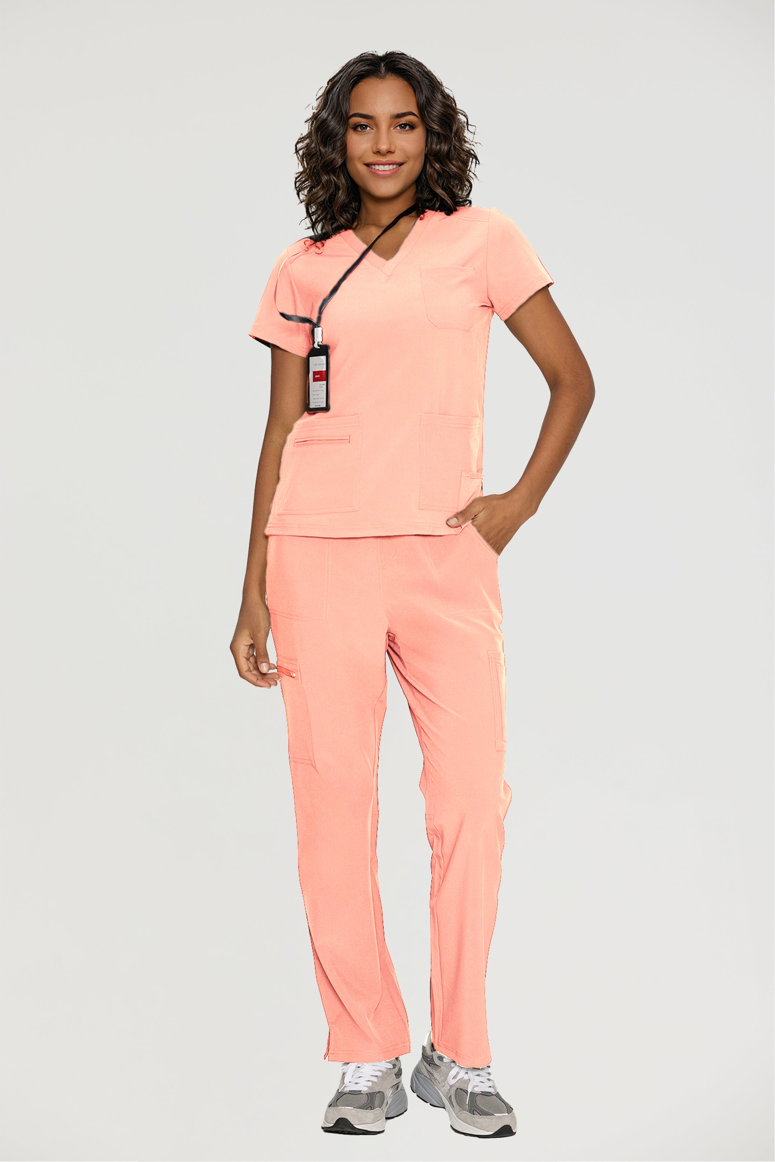 Scrubs for Women, V-Neck Scrubs Top & Cargo Pants with 12 Pockets, Yoga Waistband, 4 Way Stretch