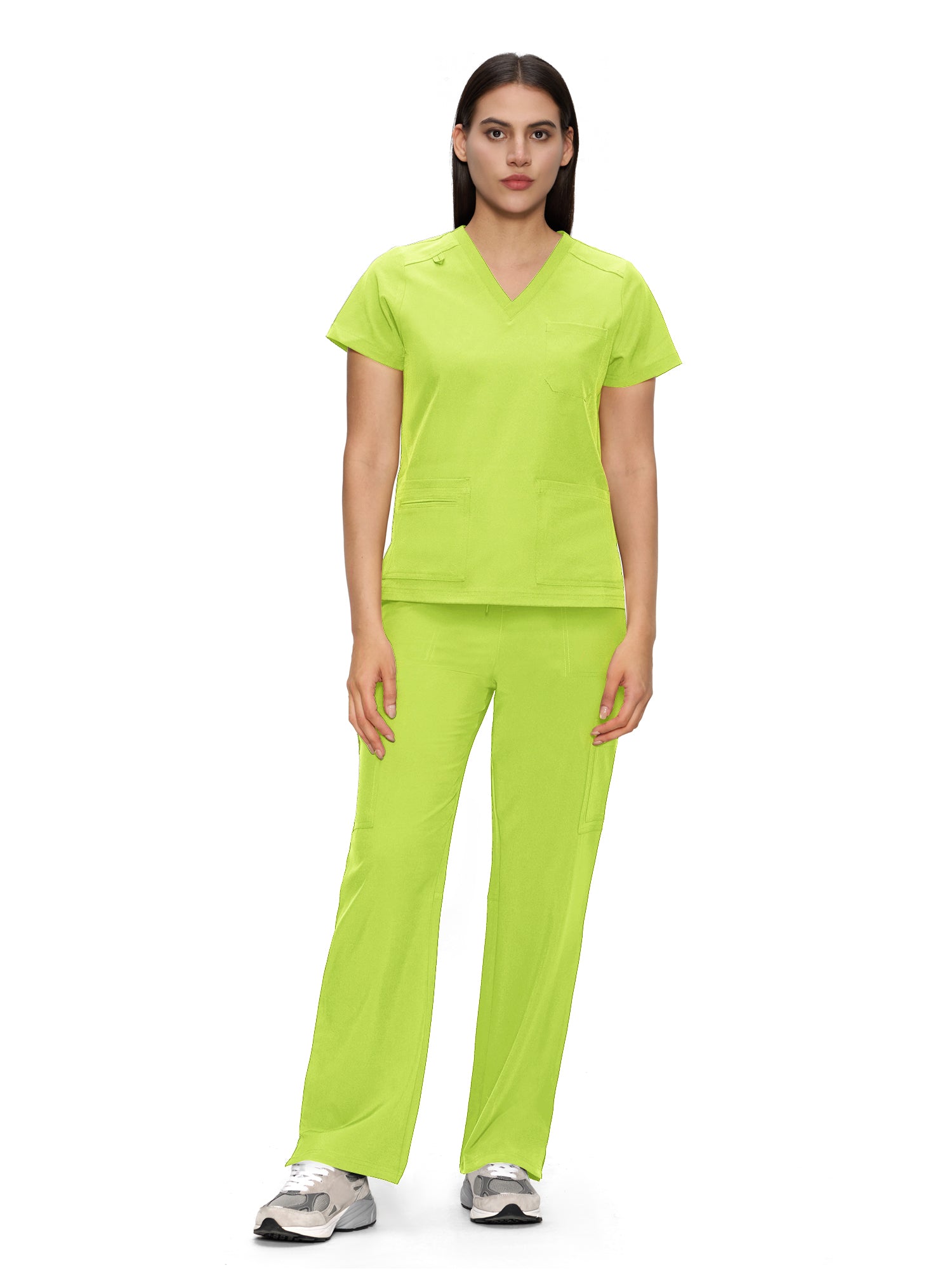 Scrubs for Women, V-Neck Scrubs Top & Cargo Pants with 12 Pockets, Yoga Waistband, 4 Way Stretch