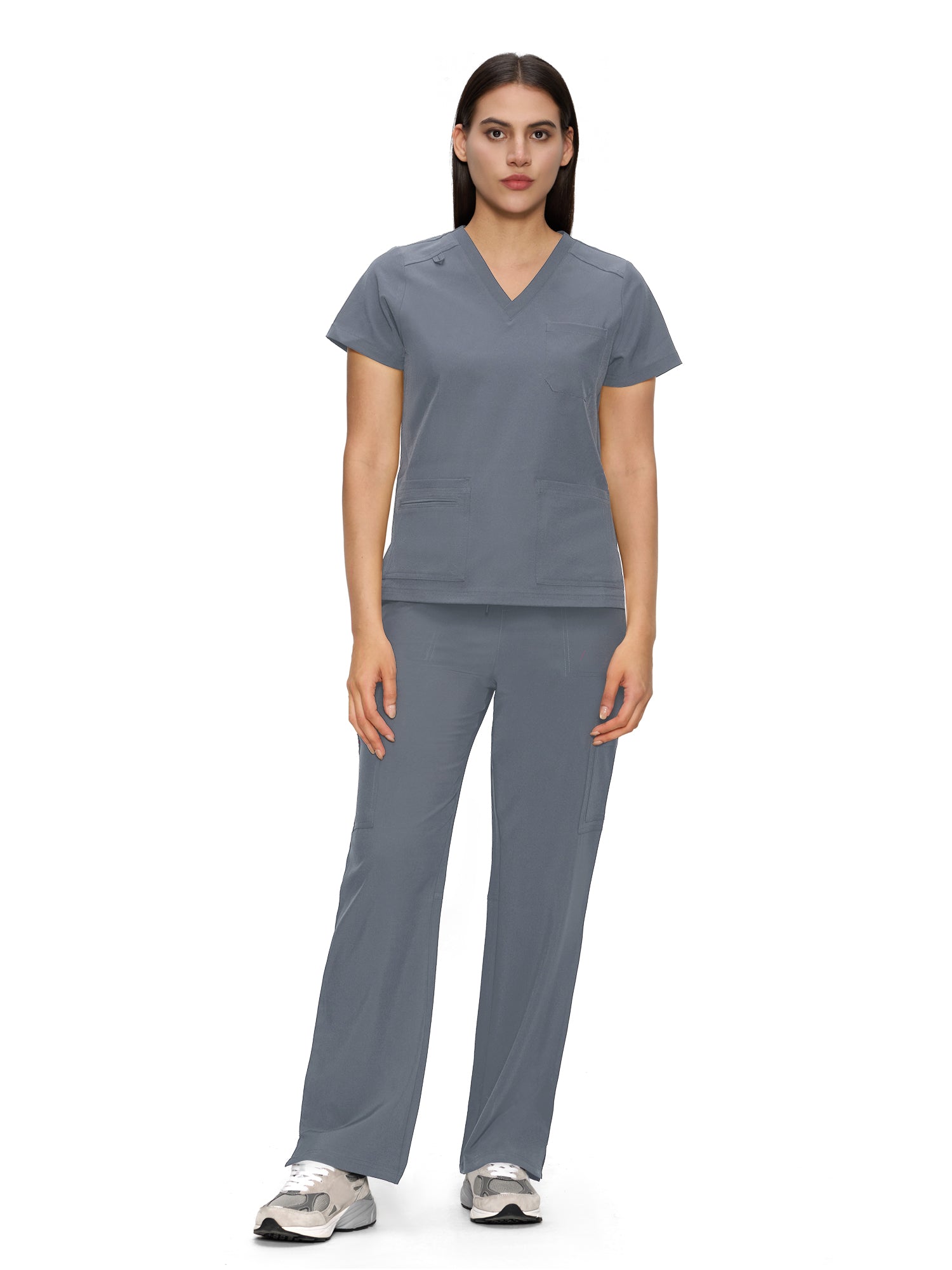 Scrubs for Women, V-Neck Scrubs Top & Cargo Pants with 12 Pockets, Yoga Waistband, 4 Way Stretch
