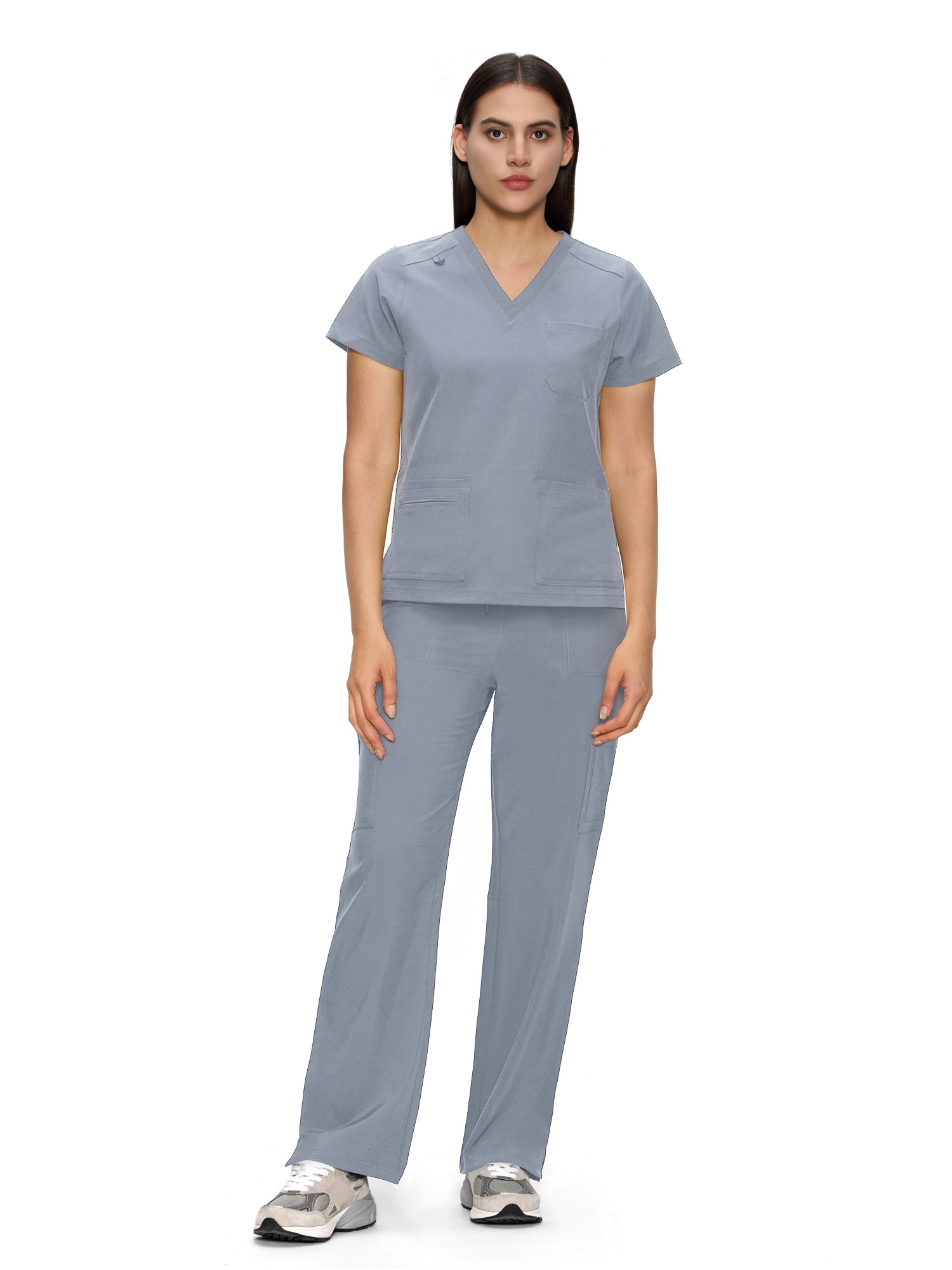 Scrubs for Women, V-Neck Scrubs Top & Cargo Pants with 12 Pockets, Yoga Waistband, 4 Way Stretch