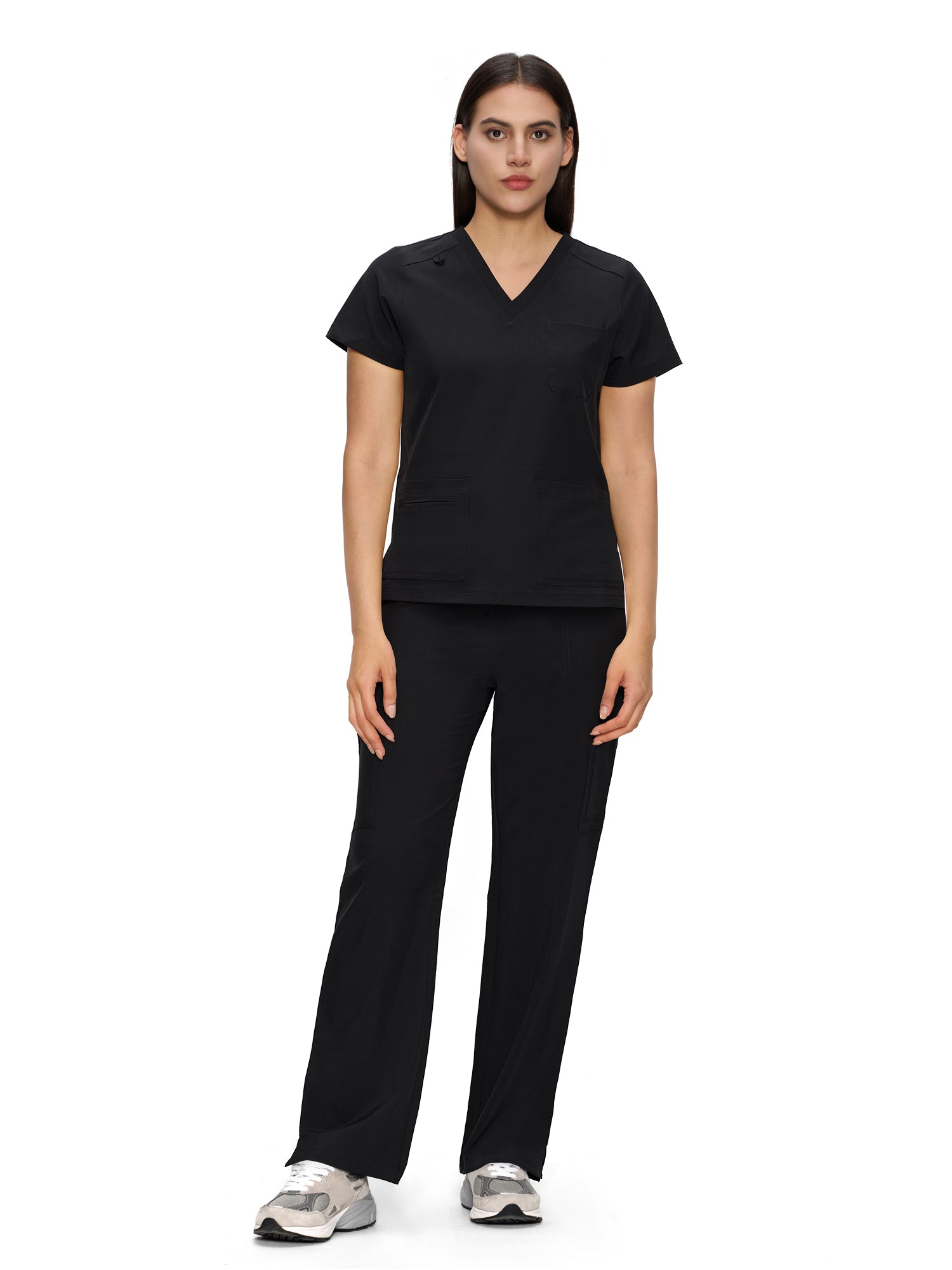 Scrubs for Women, V-Neck Scrubs Top & Cargo Pants with 12 Pockets, Yoga Waistband, 4 Way Stretch