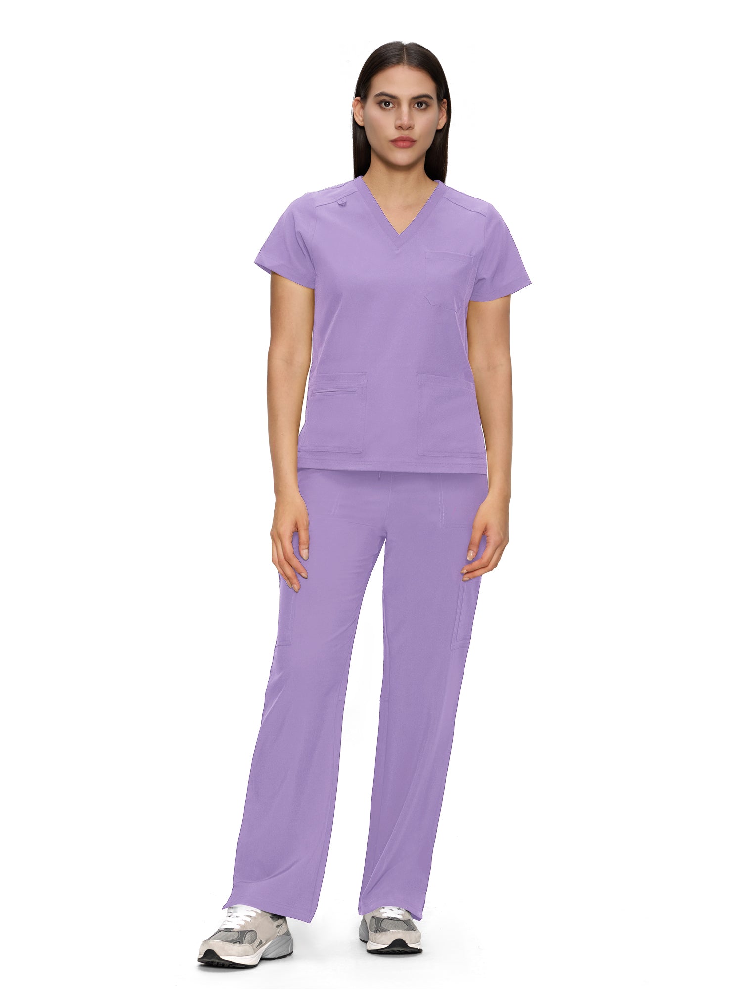 Scrubs for Women, V-Neck Scrubs Top & Cargo Pants with 12 Pockets, Yoga Waistband, 4 Way Stretch