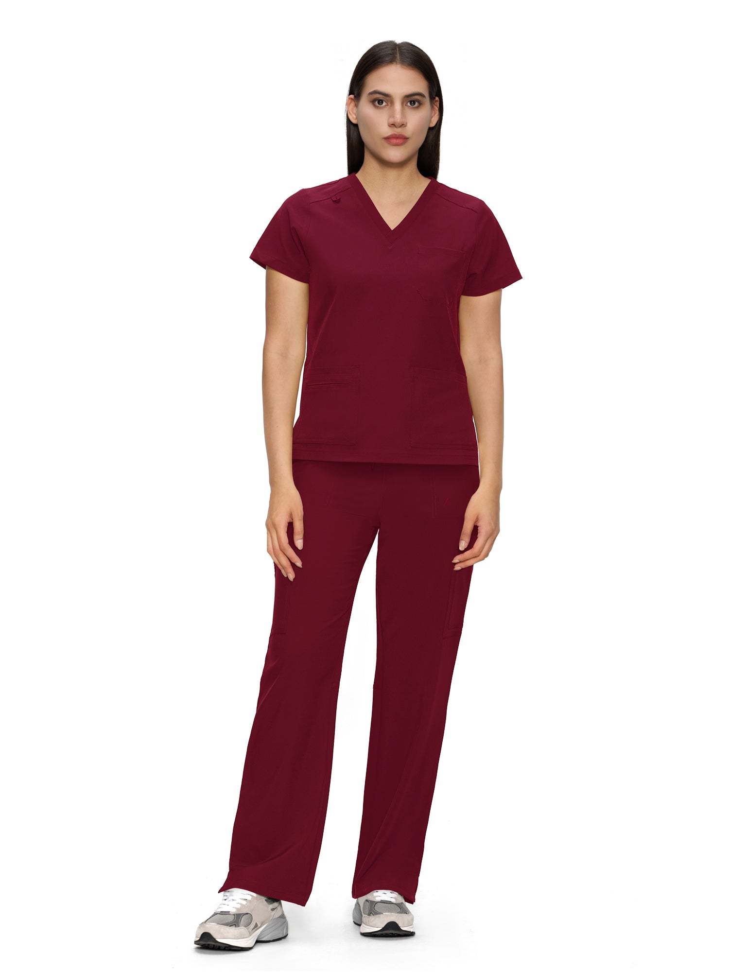 Scrubs for Women, V-Neck Scrubs Top & Cargo Pants with 12 Pockets, Yoga Waistband, 4 Way Stretch