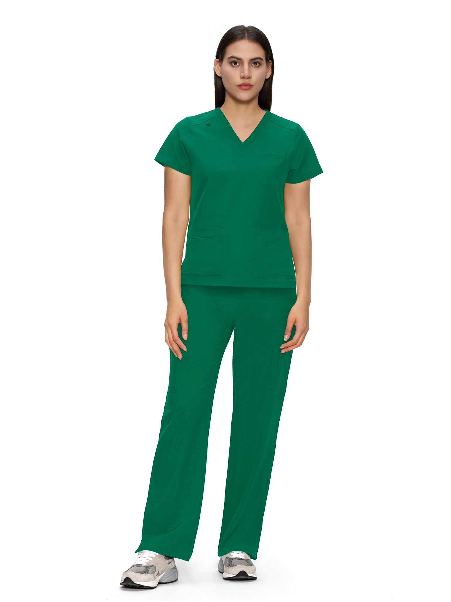 Scrubs for Women, V-Neck Scrubs Top & Cargo Pants with 12 Pockets, Yoga Waistband, 4 Way Stretch