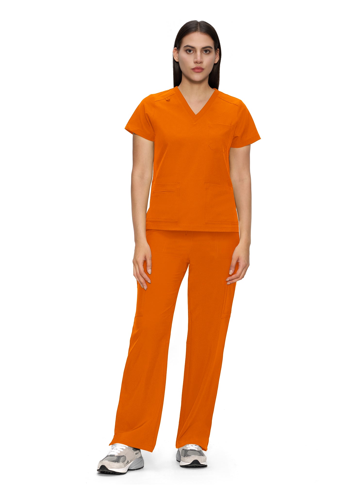 Scrubs for Women, V-Neck Scrubs Top & Cargo Pants with 12 Pockets, Yoga Waistband, 4 Way Stretch