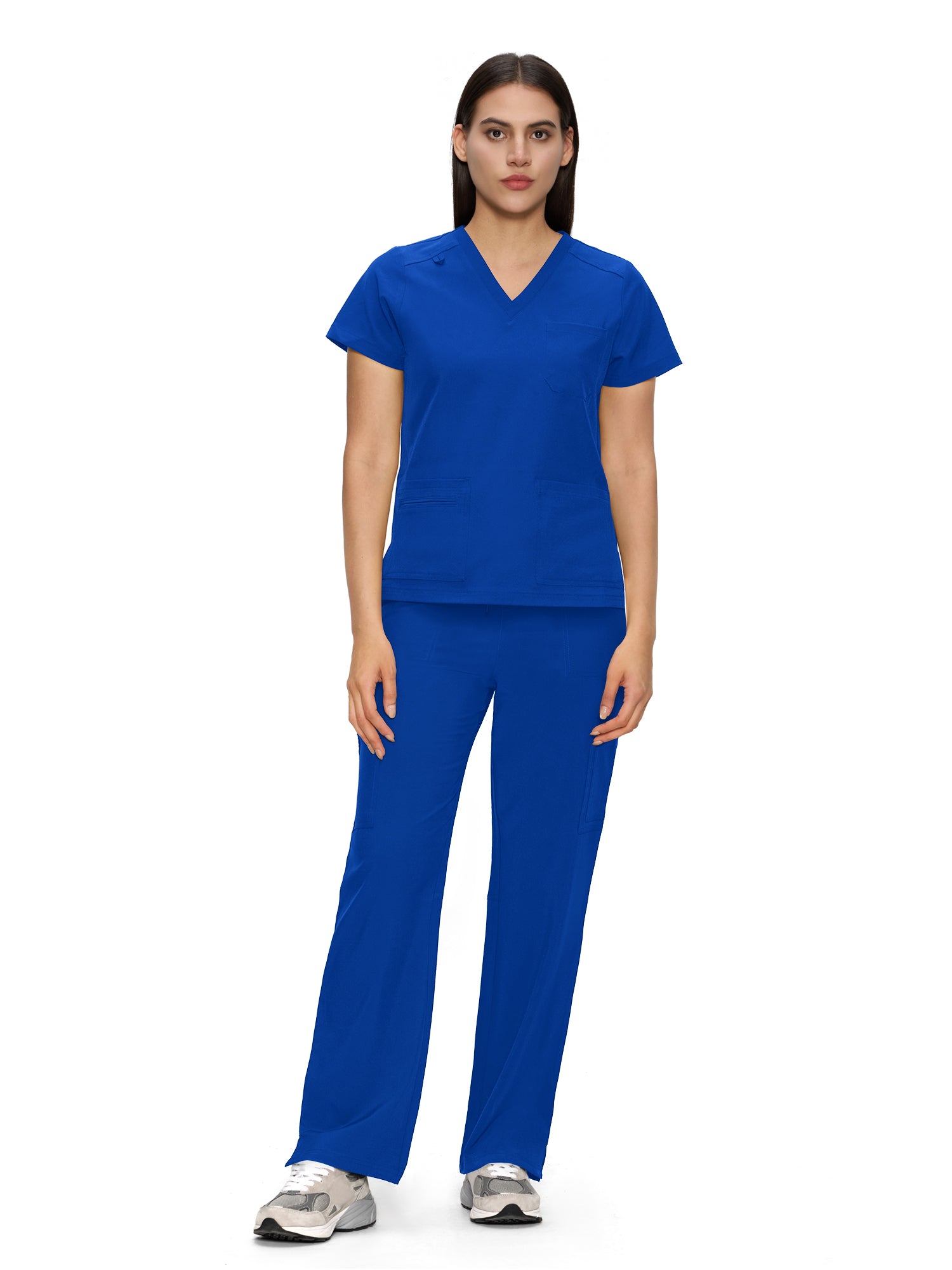 Scrubs for Women, V-Neck Scrubs Top & Cargo Pants with 12 Pockets, Yoga Waistband, 4 Way Stretch