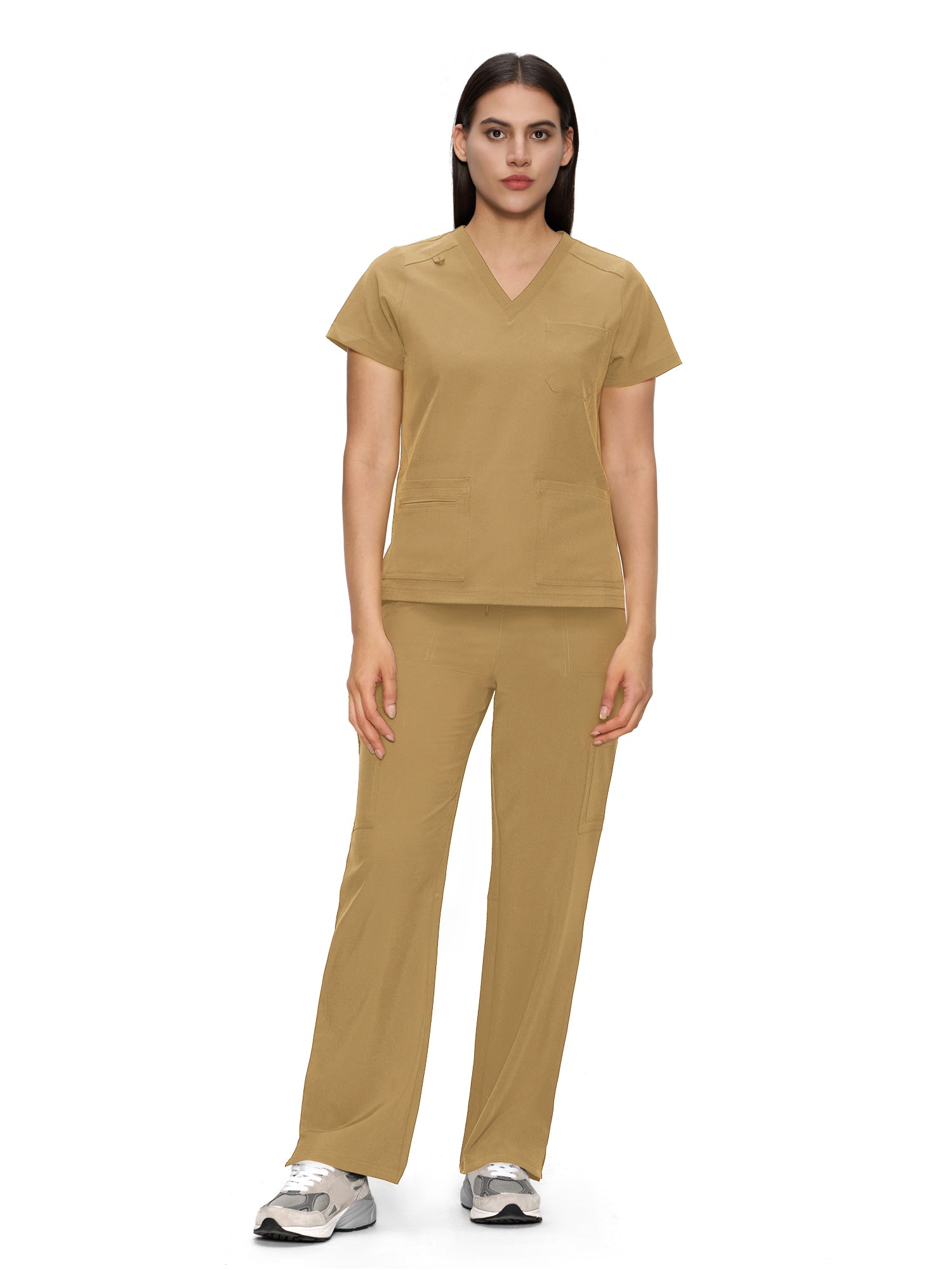 Scrubs for Women, V-Neck Scrubs Top & Cargo Pants with 12 Pockets, Yoga Waistband, 4 Way Stretch