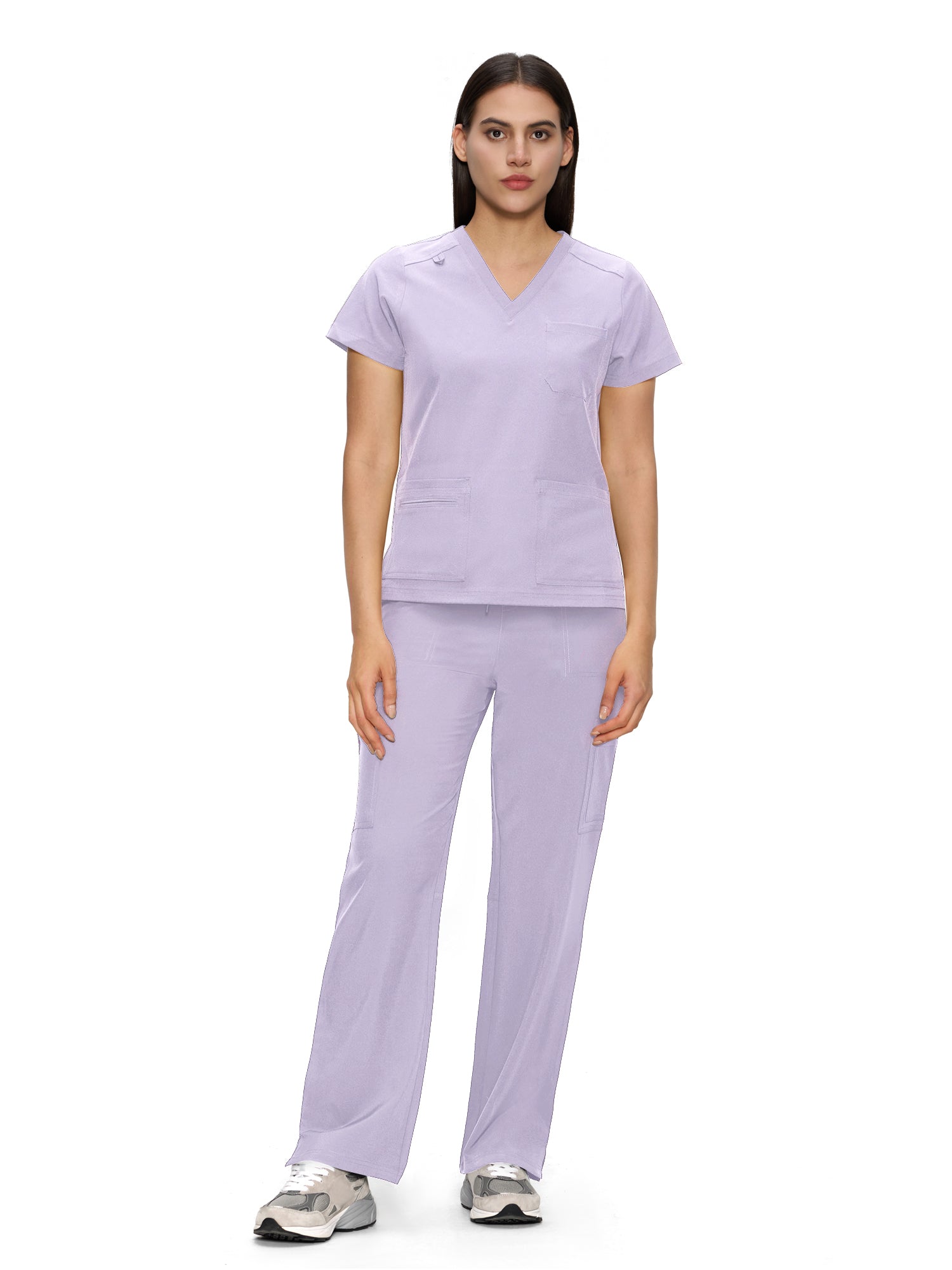 Scrubs for Women, V-Neck Scrubs Top & Cargo Pants with 12 Pockets, Yoga Waistband, 4 Way Stretch
